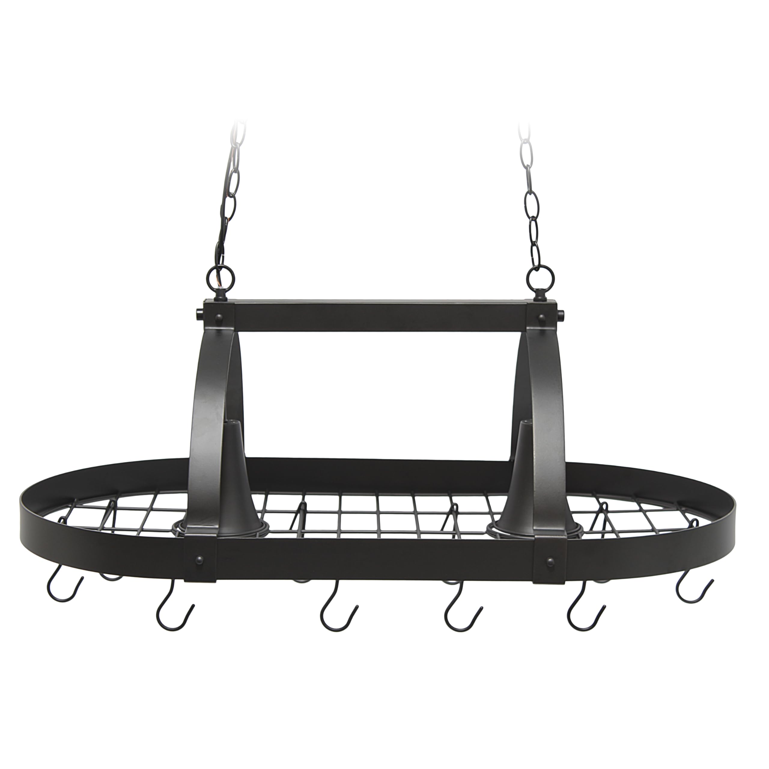 Elegant Designs PR1000-ORB 2-Light Kitchen Pot Rack with Downlights in Oil Rubbed Bronze - Perfect for Organizing Cookware in Modern Farmhouse & Rustic Kitchens