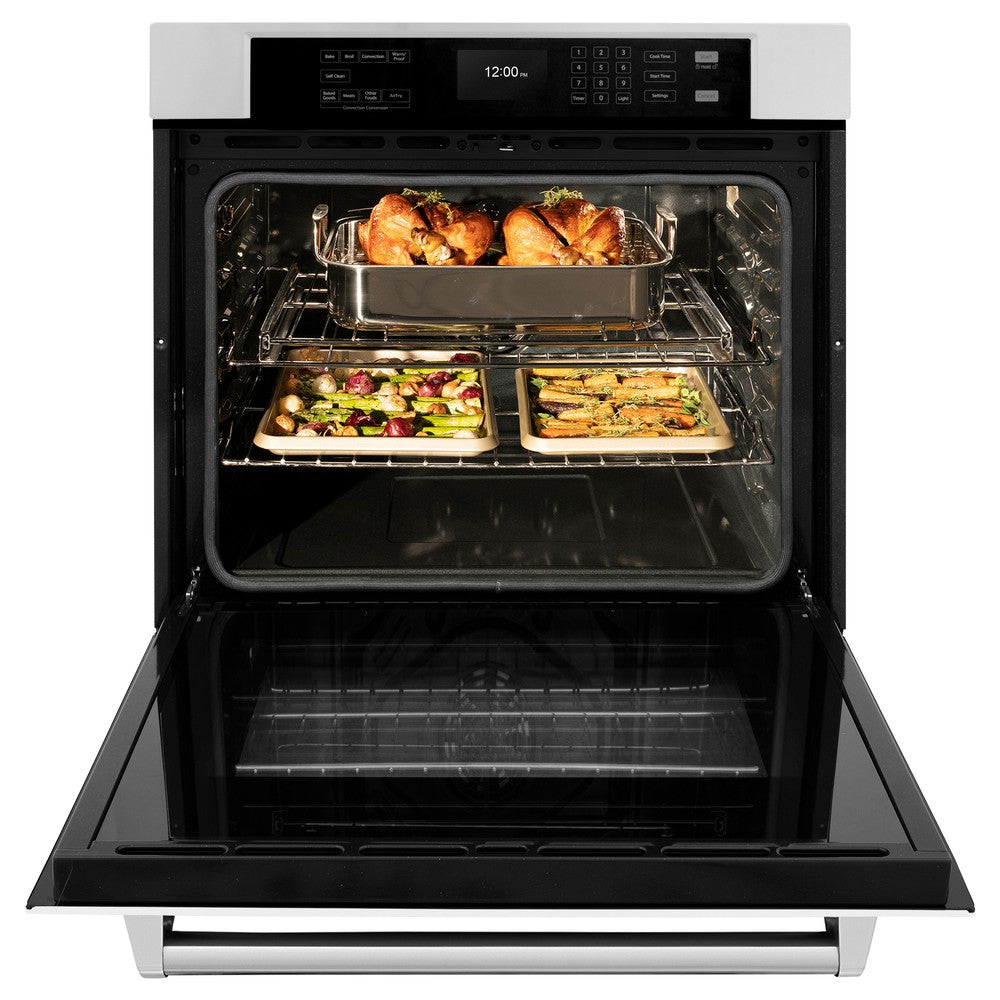 ZLINE 30-Inch Stainless Steel Professional True Convection Wall Oven with Air Fry & Self-Clean - White Matte Door (WAS WM 30) | Perfect for Home Chefs & Modern Kitchens