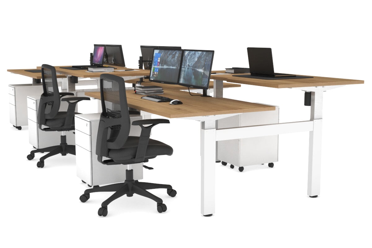 Adjustable 6-Person H Bench Workstation - White Frame [1200L x 800W with Cable Management] - Perfect for Office, Coworking Spaces & Collaborative Work Environments