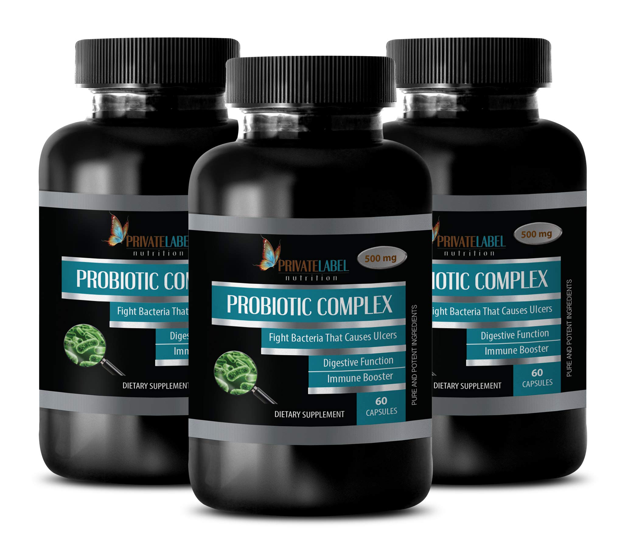 Gut Support Probiotic Complex 500mg - Premium Digestive Health Supplement with 60 Billion CFU - 180 Capsules (3 Bottles) for Improved Digestion & Immune Support - Perfect for Travel, Daily Wellness & Post-Antibiotic Recovery