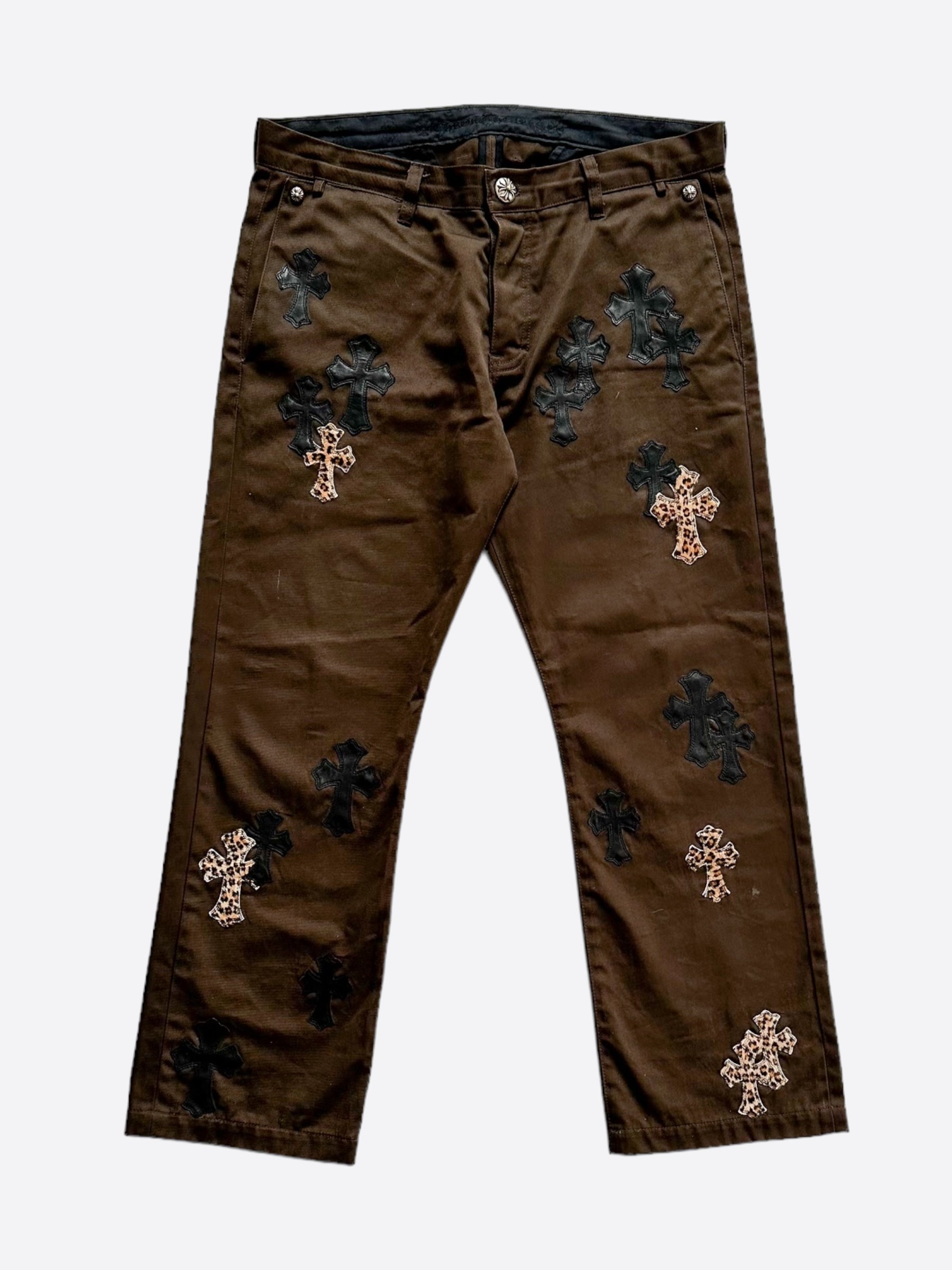 Chrome Hearts Brown Cross Patch Chino Pants for Men - Stylish Casual & Streetwear Fashion | Perfect for Everyday Wear, Parties, and Urban Outfits