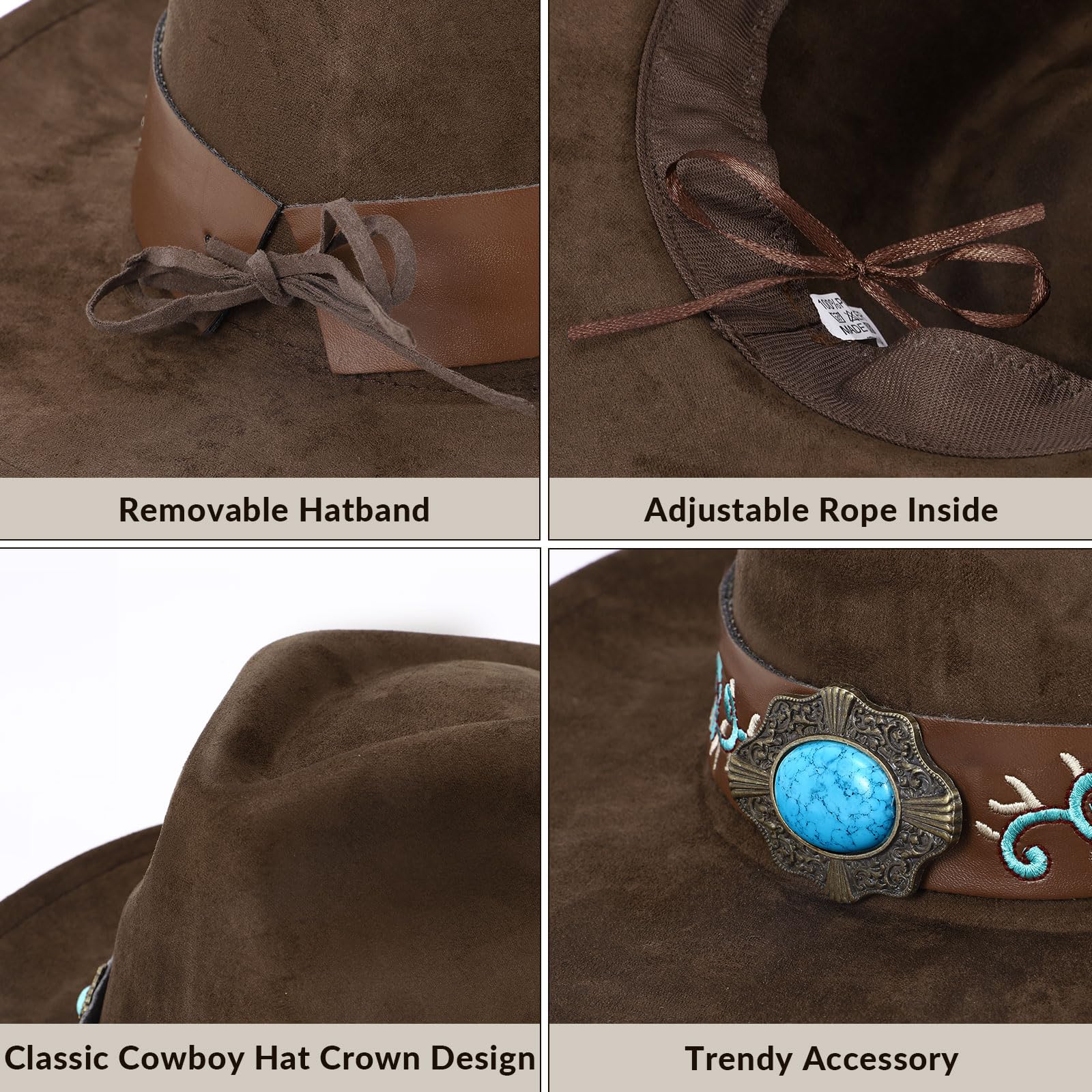 SANSTHS Western Cowboy Hats for Men & Women - Wide Brim Felt Cowgirl Hat with Leather Band - Perfect for Rodeo, Country Music Festivals & Western Fashion Outfits