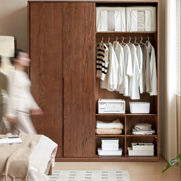 Solid Oak Wood Sliding Door Wardrobe Closet - Modern & Spacious Storage for Bedroom, Walk-In Closet, or Living Room Organization