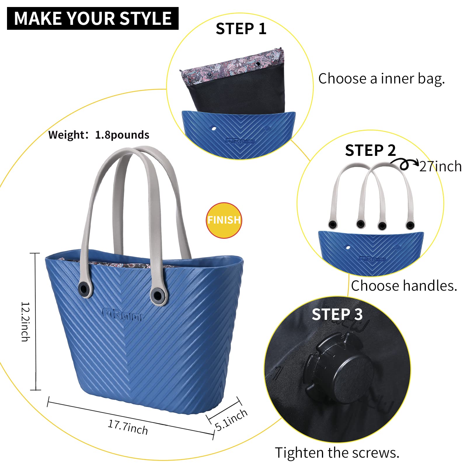 Women's Waterproof EVA Beach Tote - Lightweight Travel Shoulder Bag for Pool & Vacation