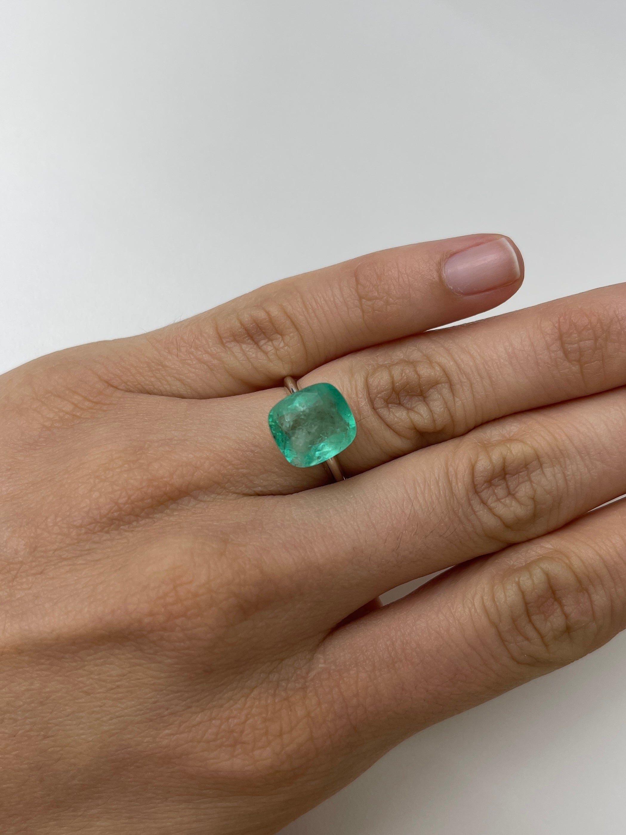 5.86 Carat 11.5x10.5mm Natural Colombian Emerald - Earthy Pastel Green Loose Gemstone, Cushion Cut for Jewelry Making, Engagement Rings & Fine Collections