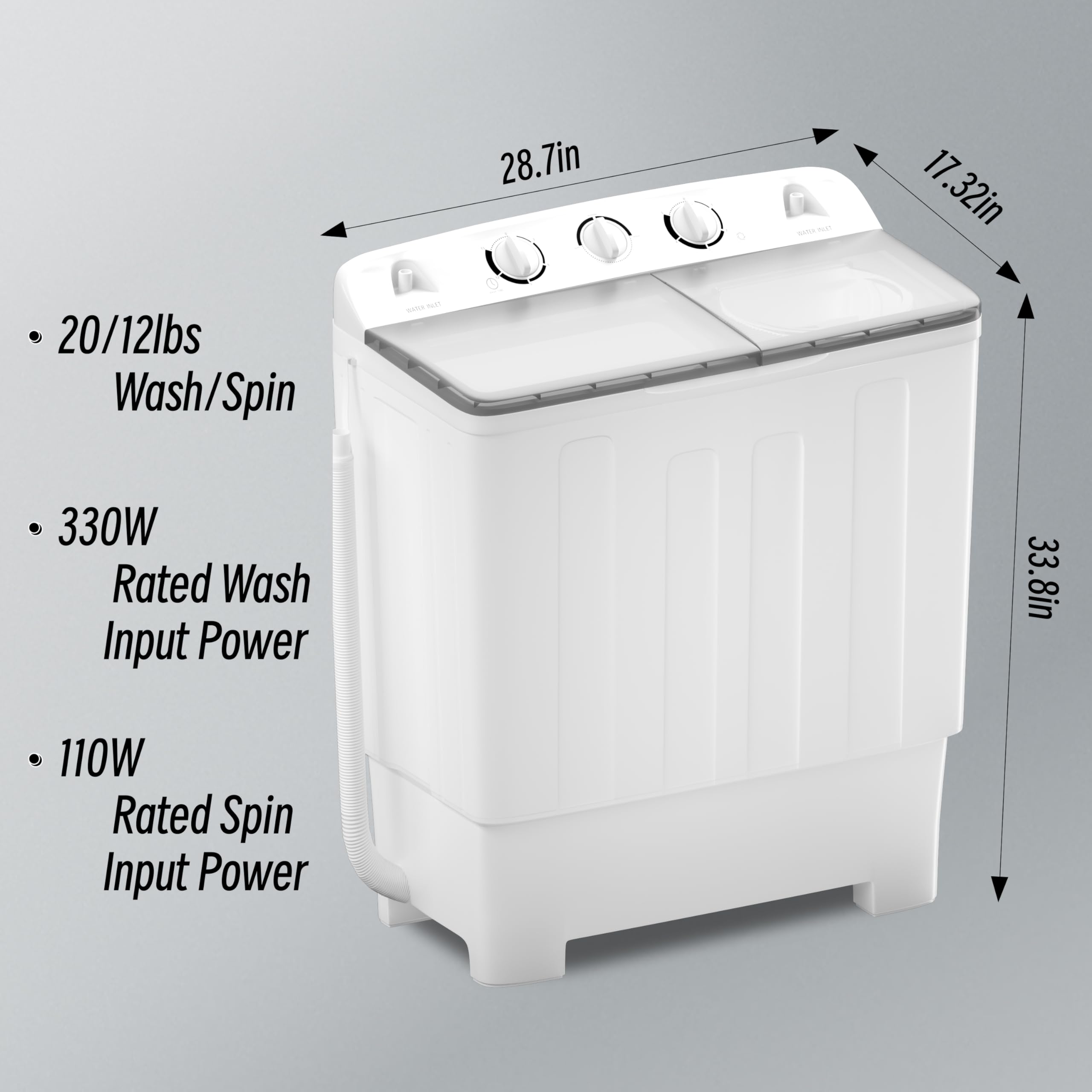 Portable Twin Tub 32lbs Washing Machine with Drying Rack & 10 Hangers - Compact Semi-Automatic Washer Combo (20lbs Washer + 12lbs Spinner) for Dorms, Apartments, RVs & Small Spaces - Perfect for Laundry in Tight Living Areas