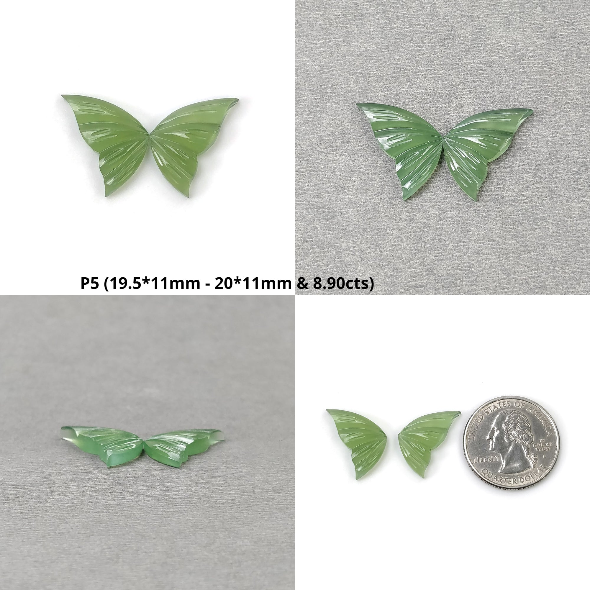 Natural Untreated Green Antigorite Serpentine Gemstone Hand-Carved Butterfly Pair - Healing Crystal for Meditation, Home Decor & Jewelry Making