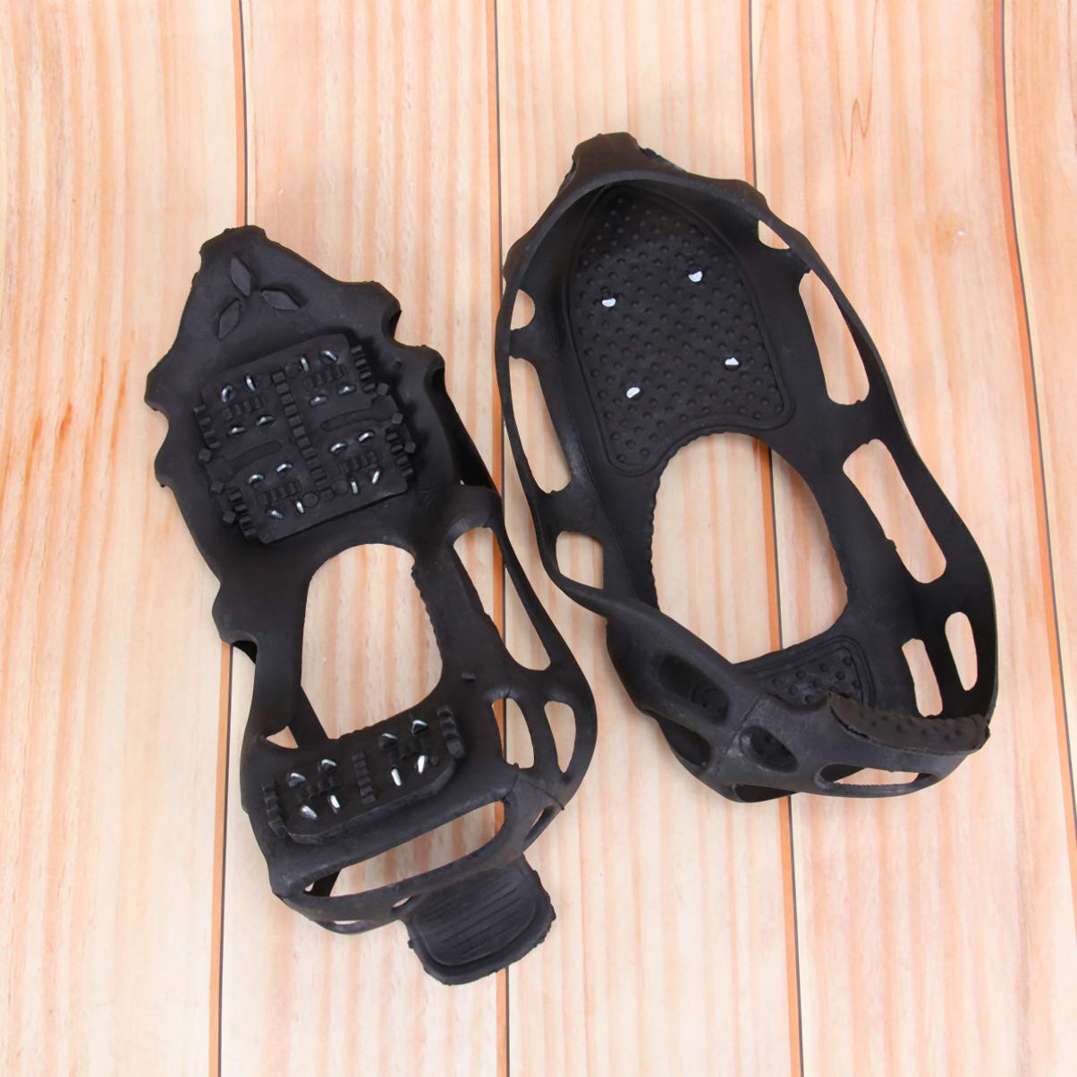HEALLILY Anti-Slip Ice Cleats for Shoes - 24 Steel Spikes Traction Snow Grips for Winter Walking, Hiking, Climbing & Jogging - Black Size S - Perfect for Icy Sidewalks, Mountain Trails & Slippery Surfaces