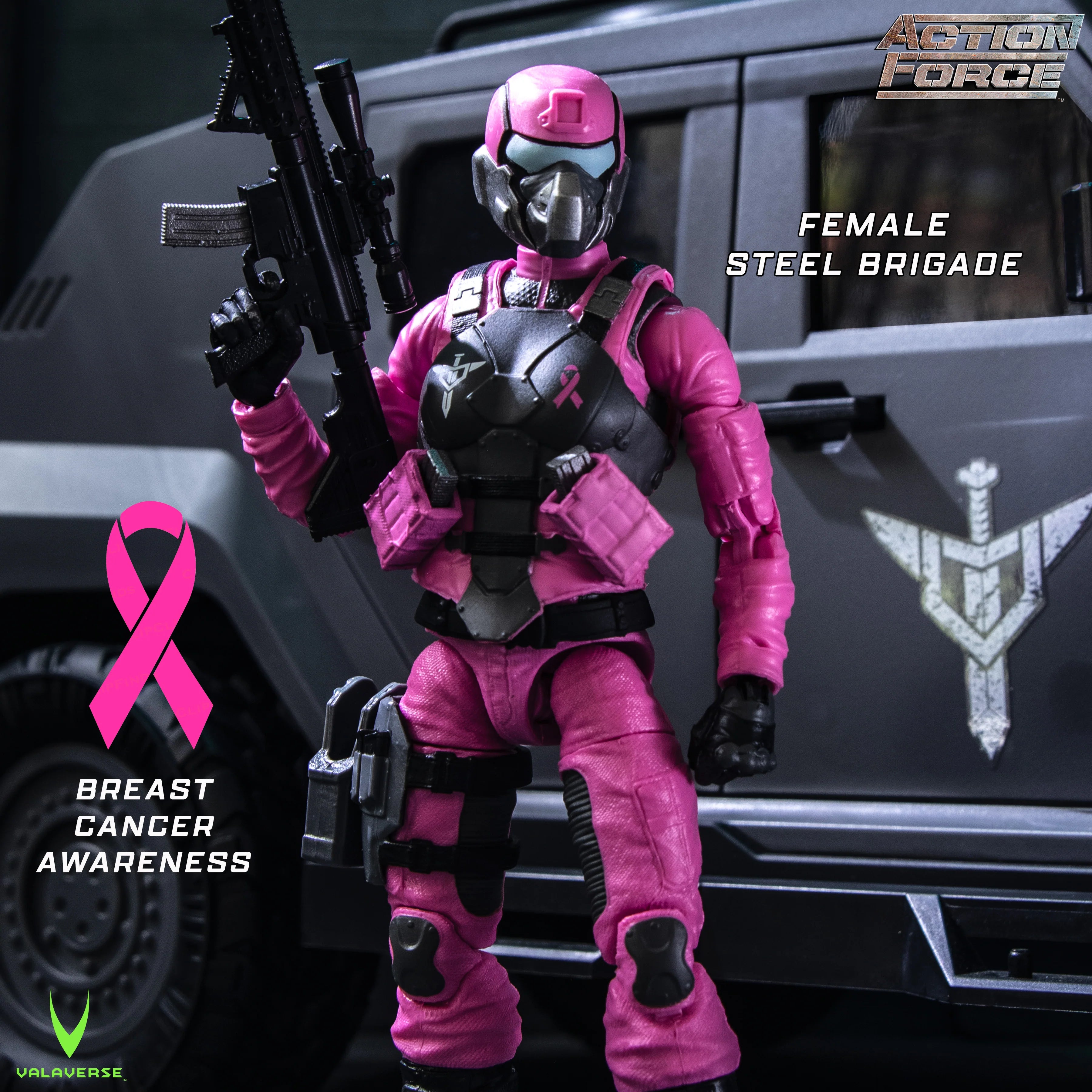 Steel Brigade Female Soldier (Breast Cancer Awareness Edition) - 1/12 Scale Action Figure by Action Force - Collectible Military Toy for Display, Gifts & Awareness Campaigns