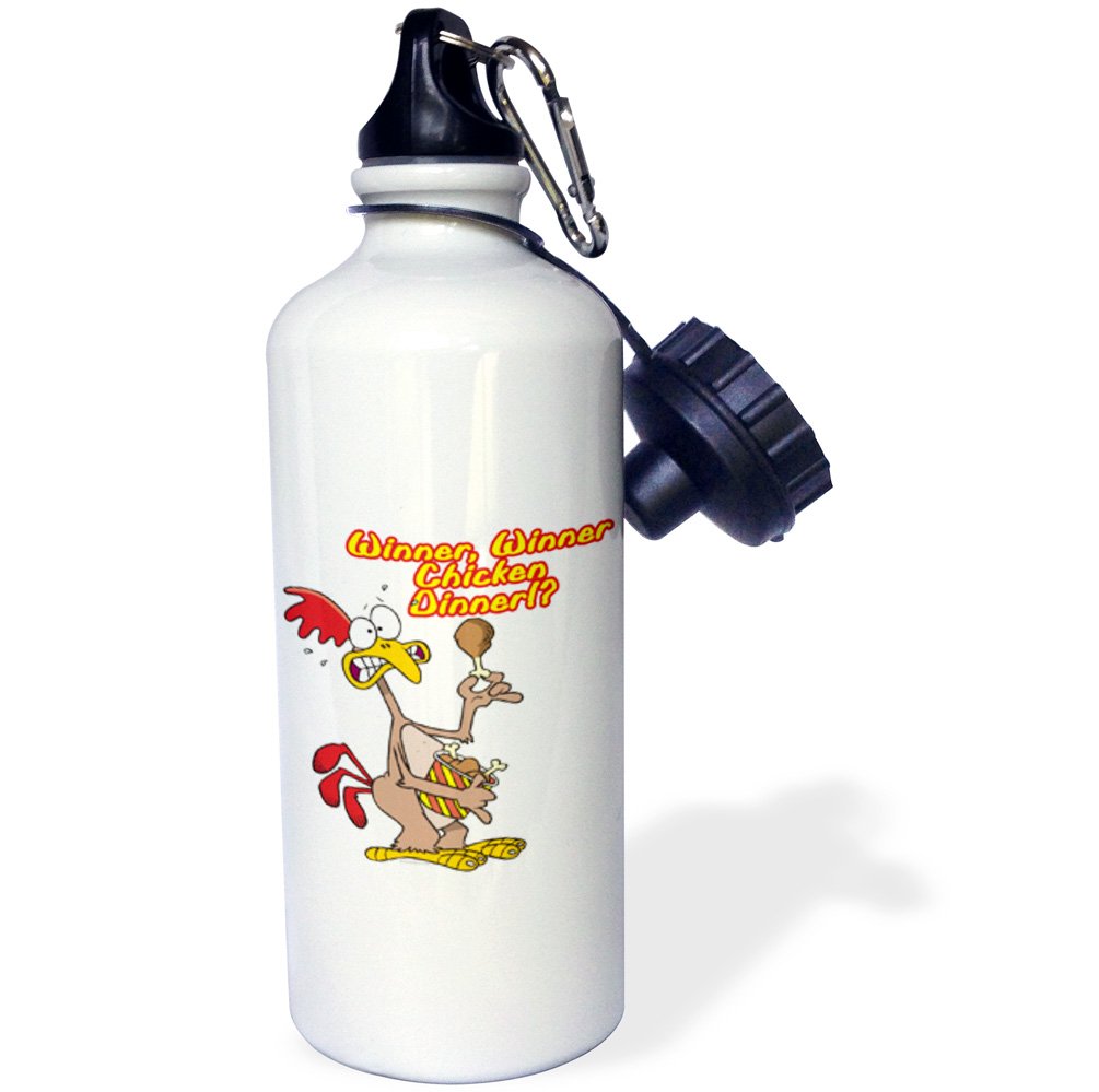 3dRose 'Winner Winner Chicken Dinner' Funny Sports Water Bottle - 21oz White Insulated Bottle for Gym, Hiking & Outdoor Activities