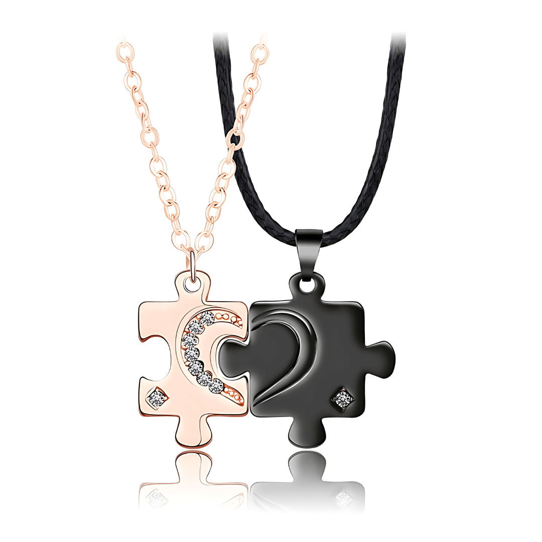 Encrusted Matching Puzzle Couple Necklace Set - Romantic Gift for Couples, Best Friends & Anniversaries | Perfect for Valentine's Day, Weddings & Special Occasions | HN250
