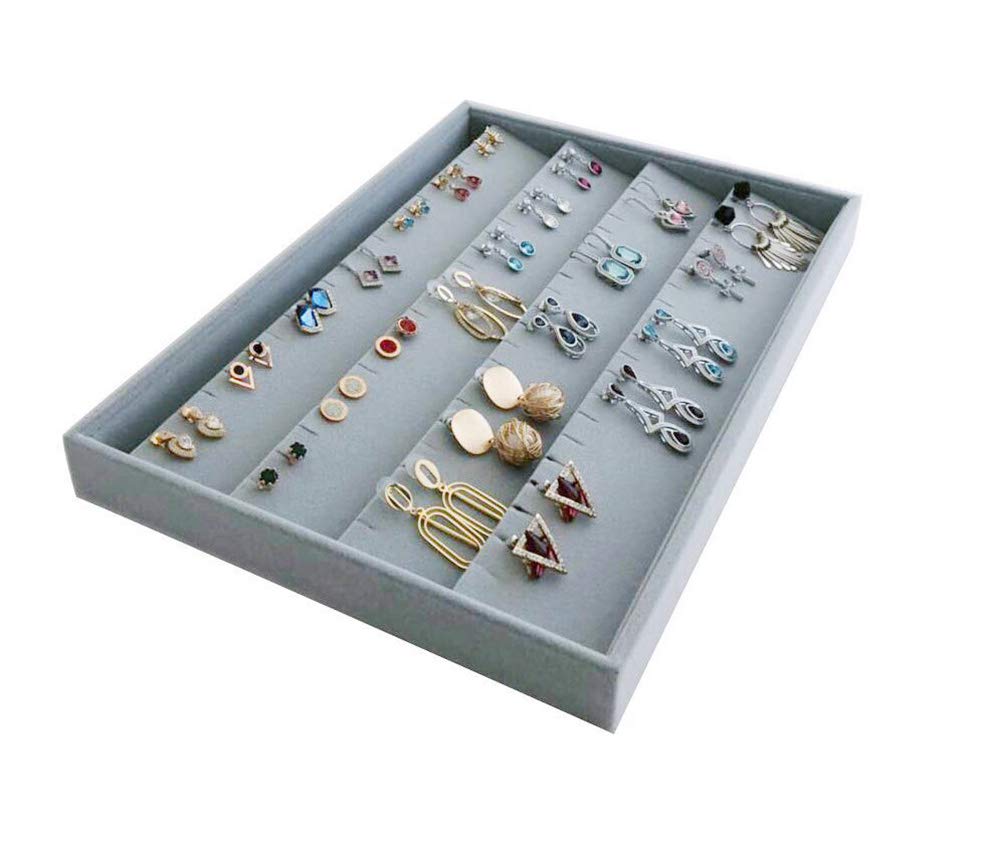 Premium Velvet Grey Jewelry Tray Organizer - Stackable Drawer Insert Divider for Earrings, Rings & Necklaces | Perfect for Vanity, Travel & Gift Storage