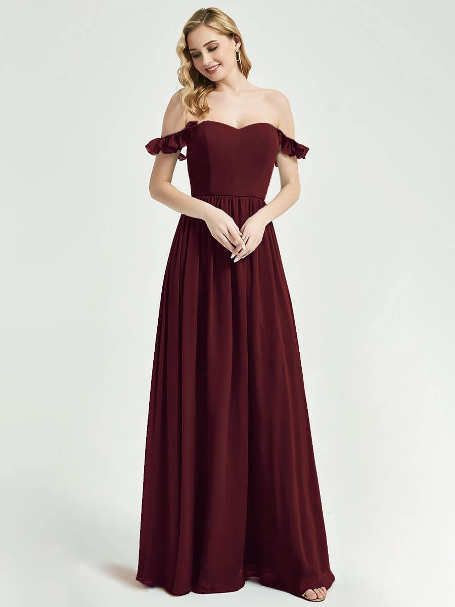 Elegant Burgundy 3-in-1 Convertible Chiffon Bridesmaid Dress with Detachable Straps - Perfect for Weddings, Formal Events & Special Occasions
