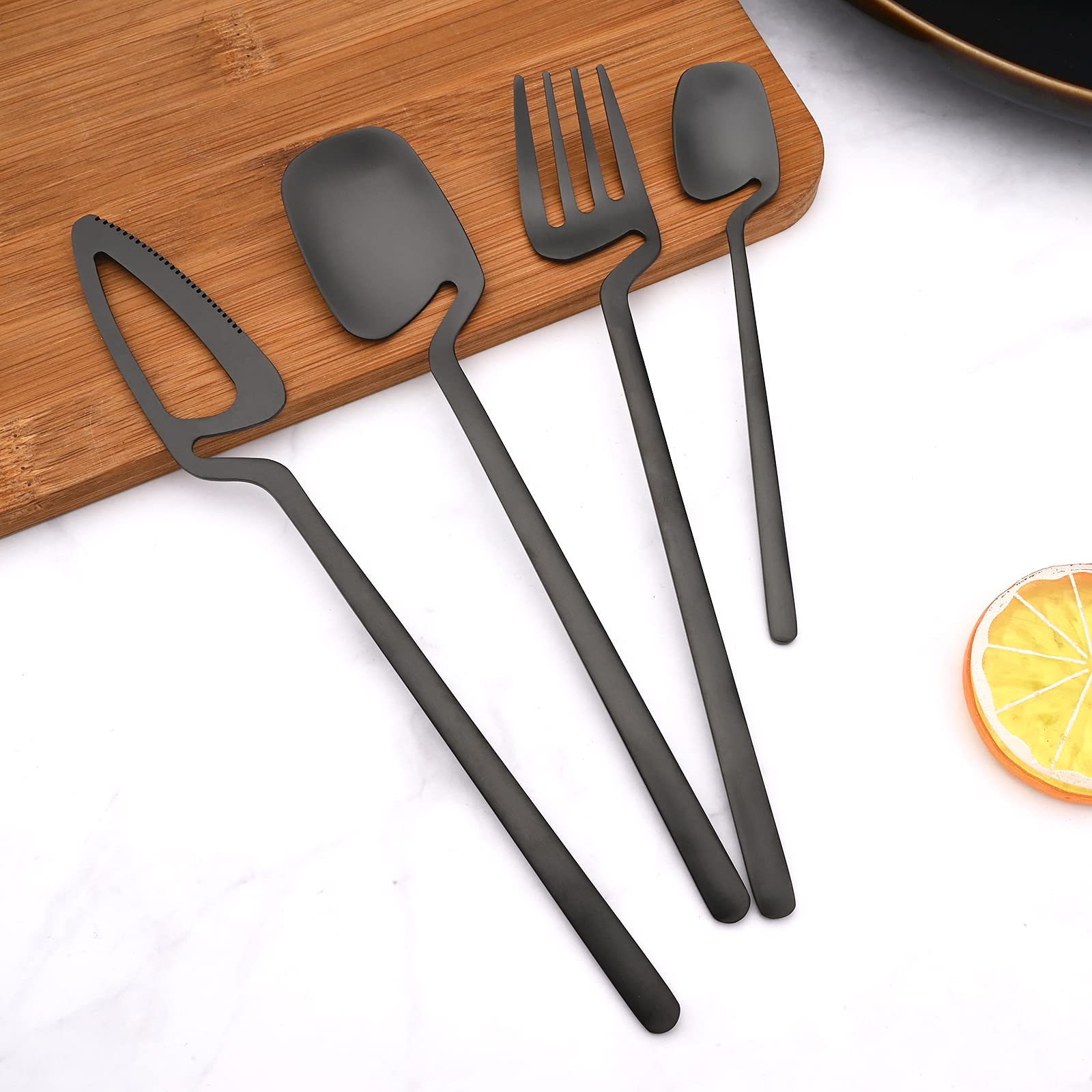 24-Piece 18/10 Stainless Steel Flatware Set for 6 - Matte Black Silverware Set with Forks, Knives & Spoons - Dishwasher Safe & Durable Cutlery Set for Everyday Dining, Dinner Parties & Restaurant Use