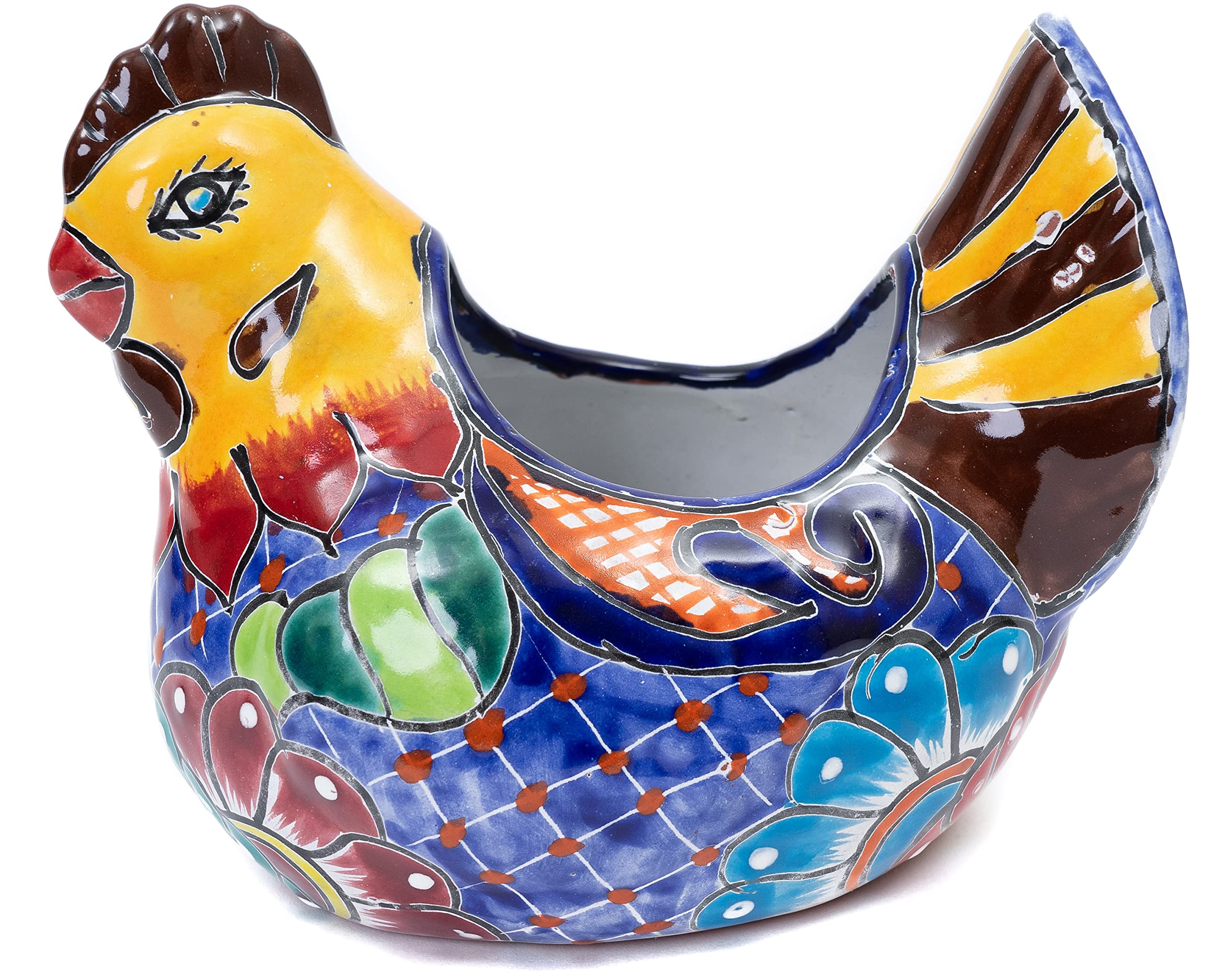 Authentic Mexican Talavera Pottery Chicken Planter - Hand-Painted Ceramic Flower Pot for Indoor/Outdoor Plants, Succulents & Decor (9.5