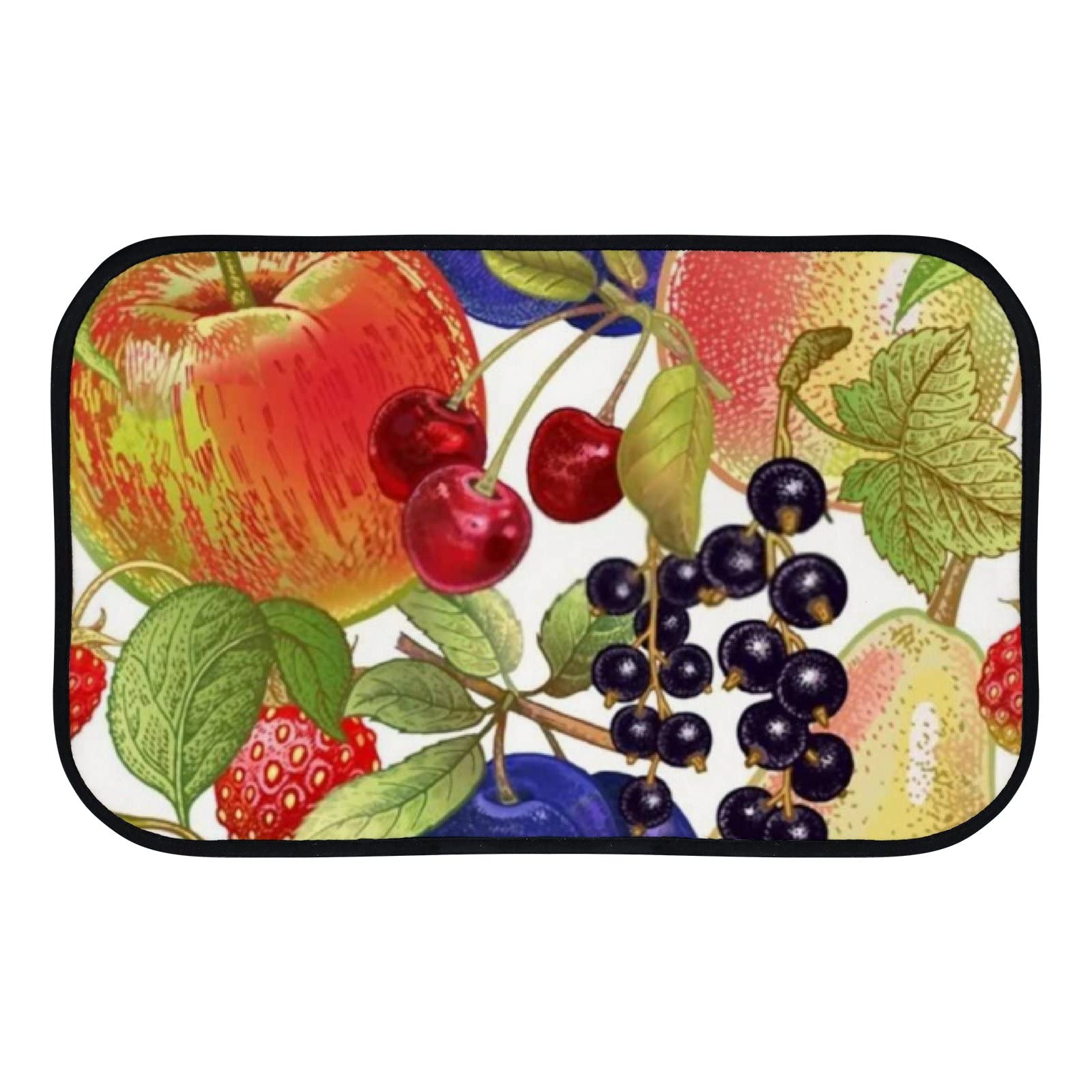 Non-Slip Bath Mat with Vintage Fruits Pattern - Ultra Absorbent Microfiber Velvet Bathroom Rug (31x20 Inches) - Soft Shower Floor Carpet for Bathroom, Entryway & Front Door - Perfect for Wet Areas, Kids & Elderly Safety