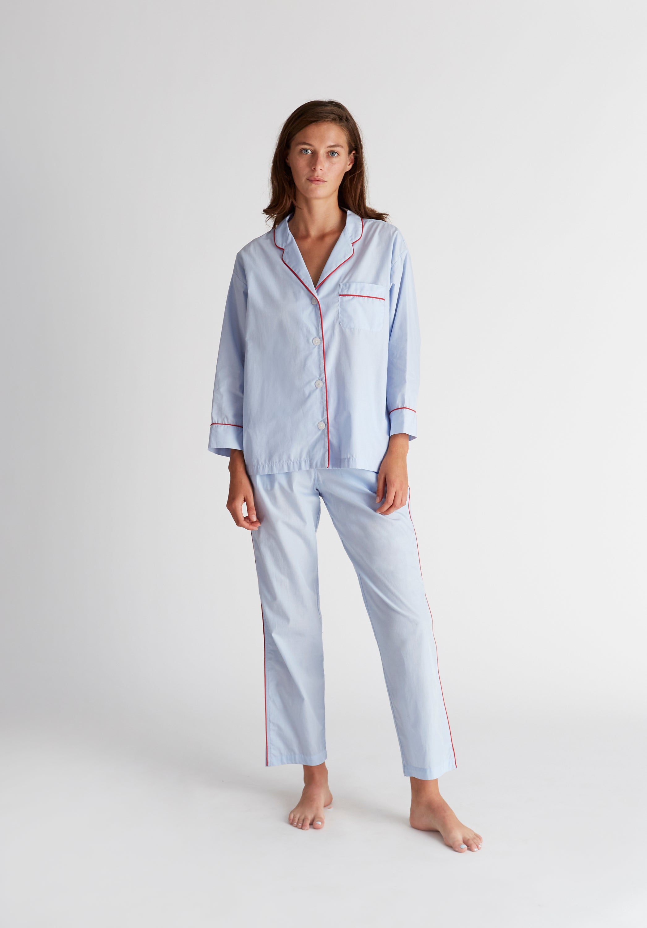 Premium Blue End on End Marina Pajama Set - Soft Cotton Sleepwear for Women - Perfect for Lounging, Relaxing & Cozy Nights at Home