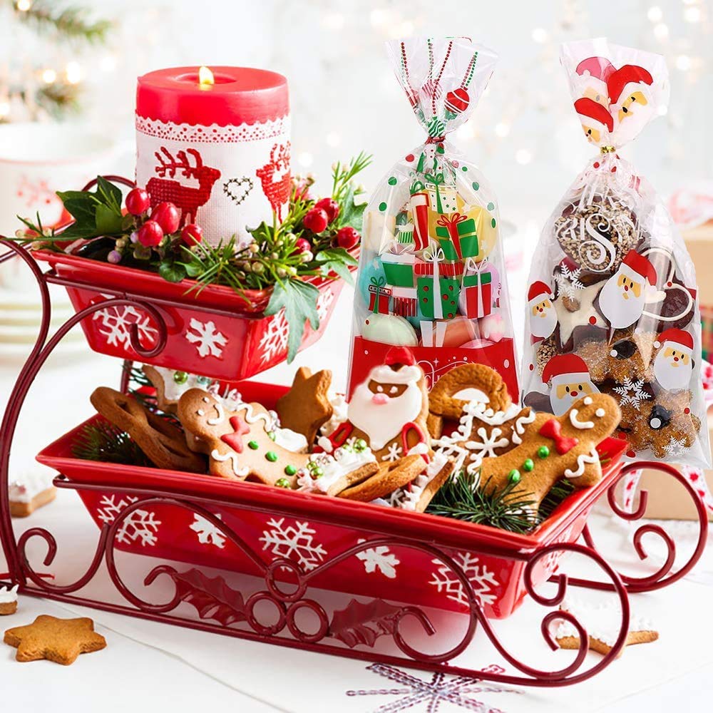 LOKIPA 200 Pcs Clear Christmas Cellophane Treat Bags with Twist Ties - Holiday Candy & Goodie Bags for Xmas Party Favors, Gift Wrapping & Cookie Exchange