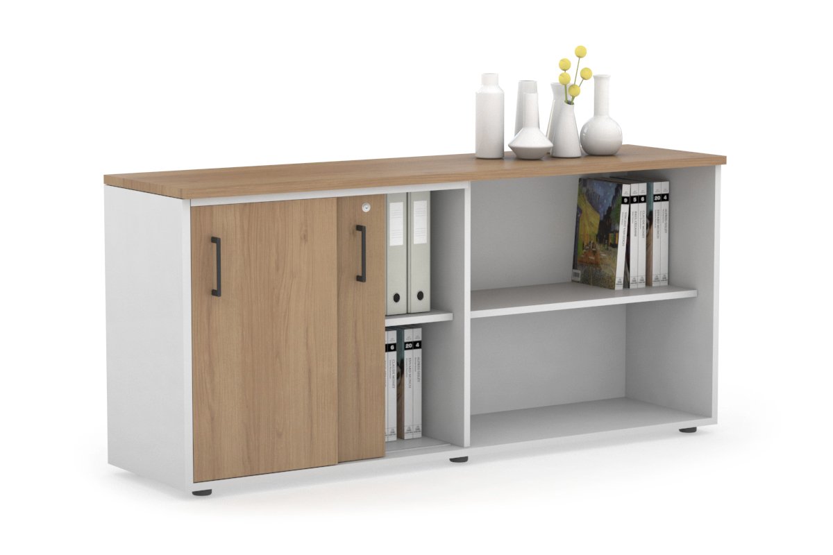 Modern 2-Door Sliding Credenza with Open Storage - Stylish TV Stand, Entryway Cabinet & Living Room Organizer for Home & Office