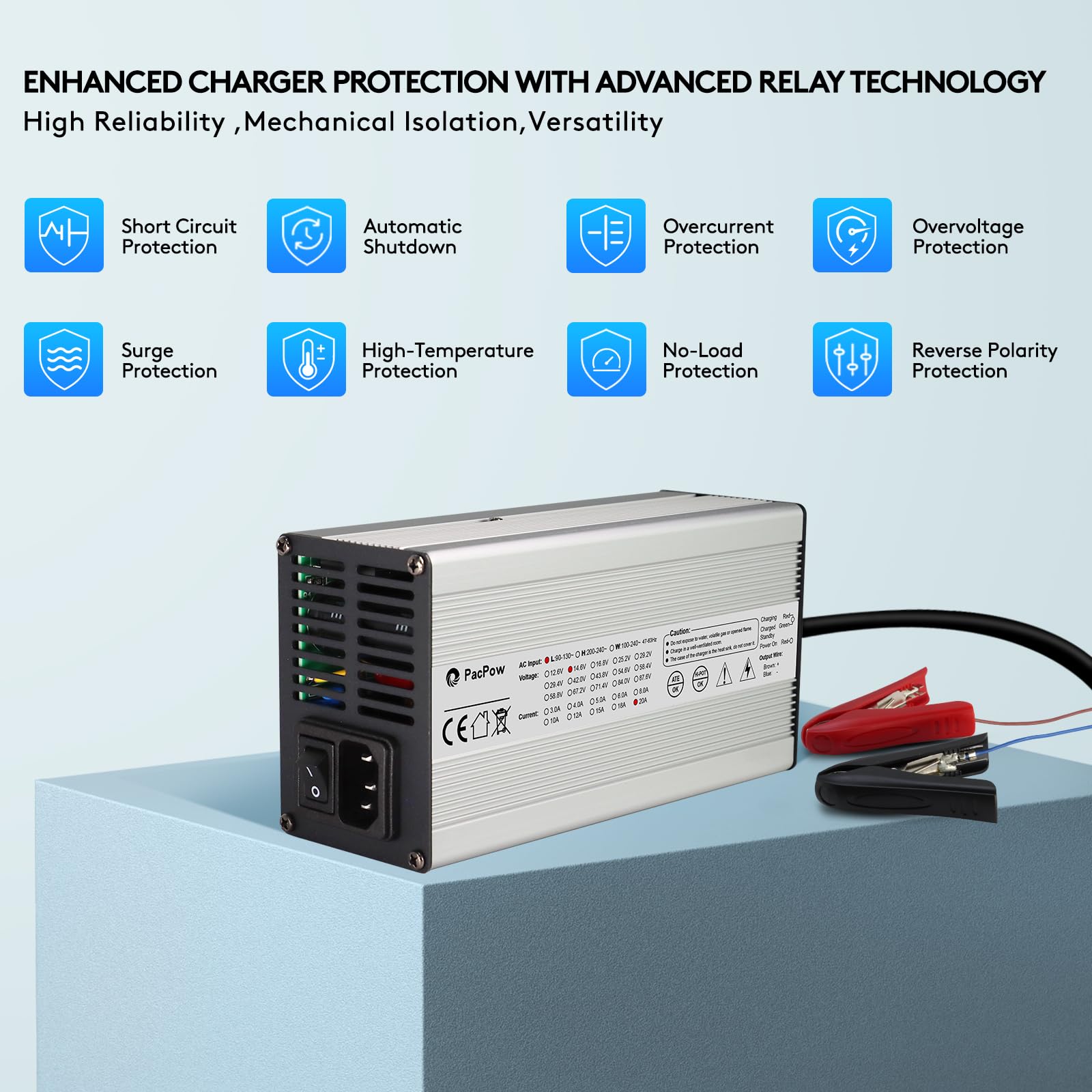 14.6V 20A LiFePO4 Lithium Battery Charger with Advanced Relay Protection - 12V/12.8V Lithium Iron Phosphate Battery Charger for RV, Marine, Solar & Deep Cycle Applications - Perfect for Boats, Campers & Off-Grid Power Systems
