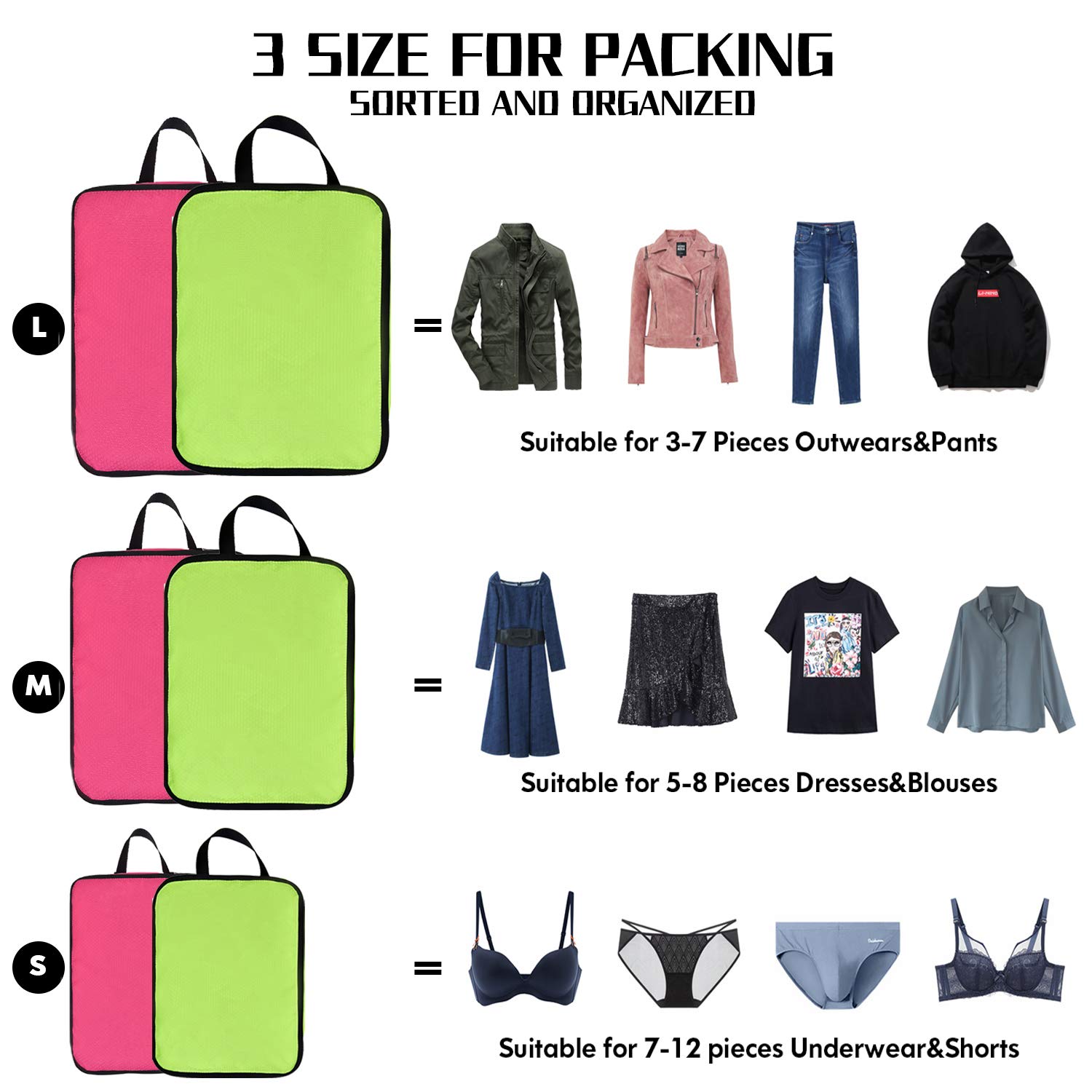 YZAOLL 6-Piece Kids Travel Compression Packing Cubes Set - Space-Saving Luggage Organizers for Boys & Girls (Green Rose) | Perfect for Family Vacations, School Trips & Camping Accessories