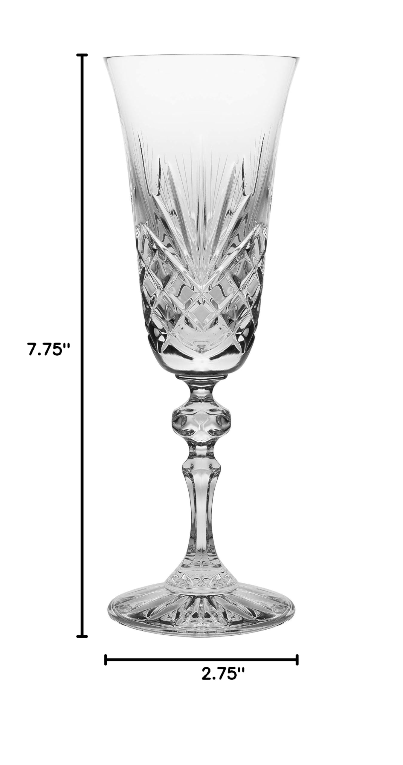 Barski 6-Piece Cut Crystal Champagne Flute Set - 5 oz Elegant Wedding Toasting Glasses for Bride & Groom - European Made Stemware for Anniversaries, Receptions & Celebrations