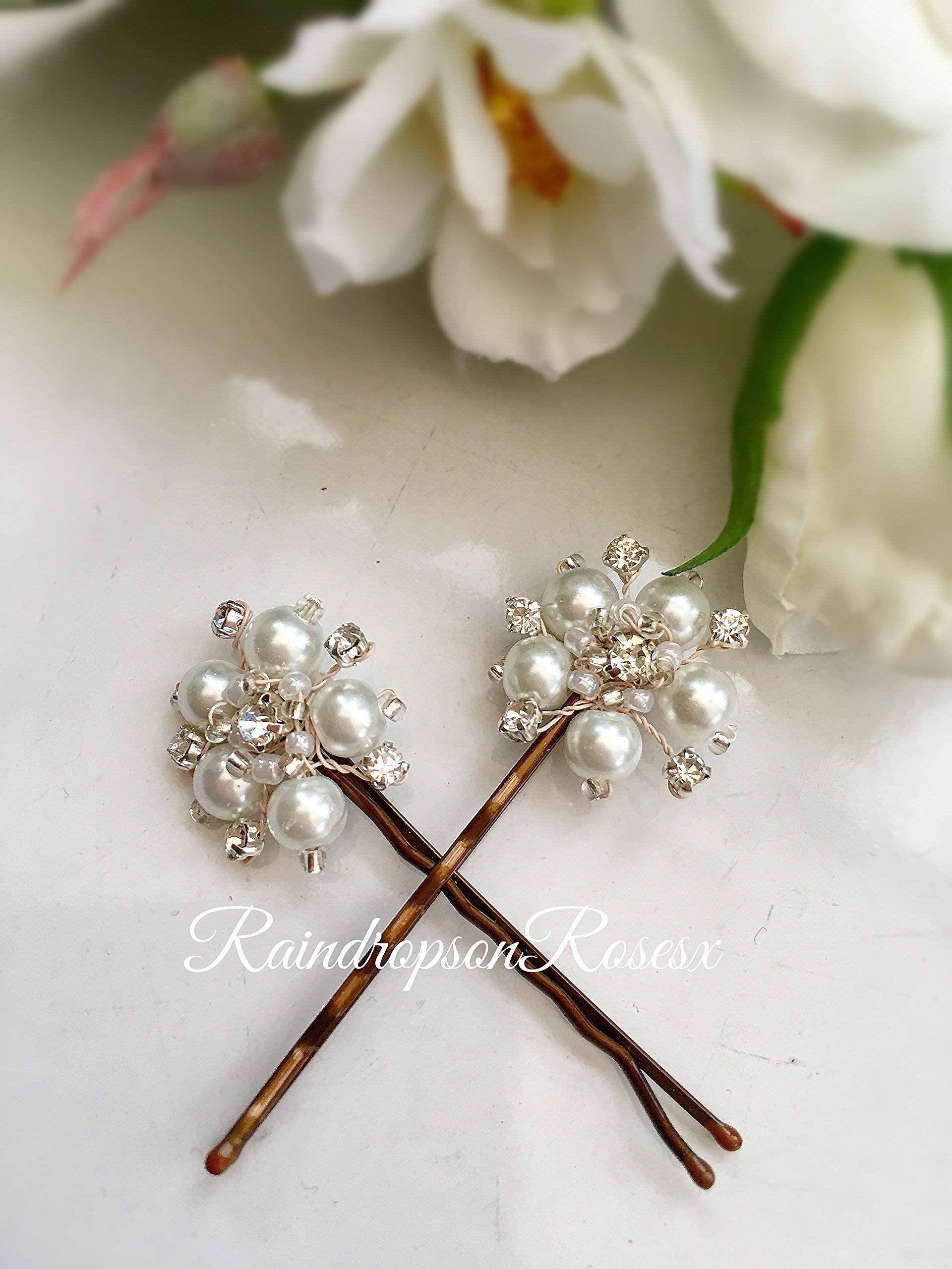 Pearl & Diamond Flower Hair Bobby Pins - Elegant Wedding Hair Accessories for Brides, Bridesmaids, Prom, Dance, Party & Ballet - Perfect for Special Occasions and Everyday Glam