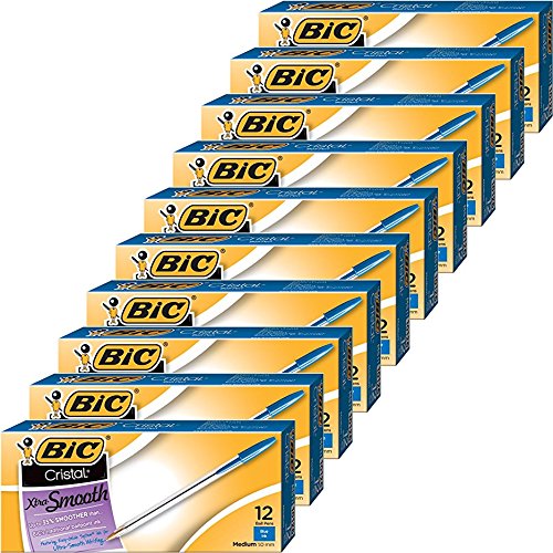 Cristal Xtra Smooth Ball Pen 12-Pack Medium Point 1.0mm Blue Ink - 10 Dozen (MS11BE) - Perfect for Office, School & Everyday Writing Tasks