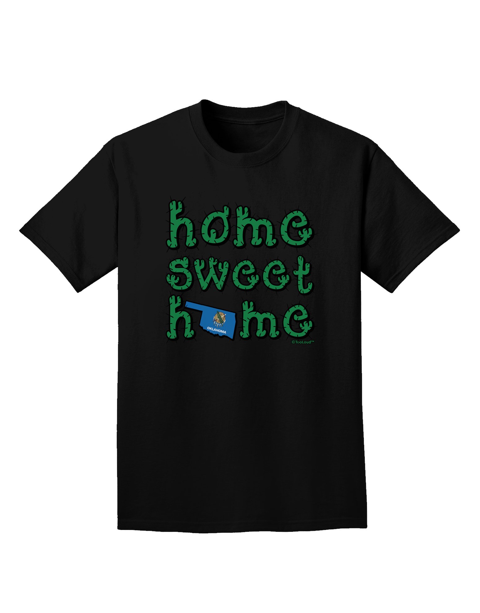Oklahoma State Flag & Cactus Graphic Dark T-Shirt for Adults | Home Sweet Home Design | Casual Wear & State Pride Apparel