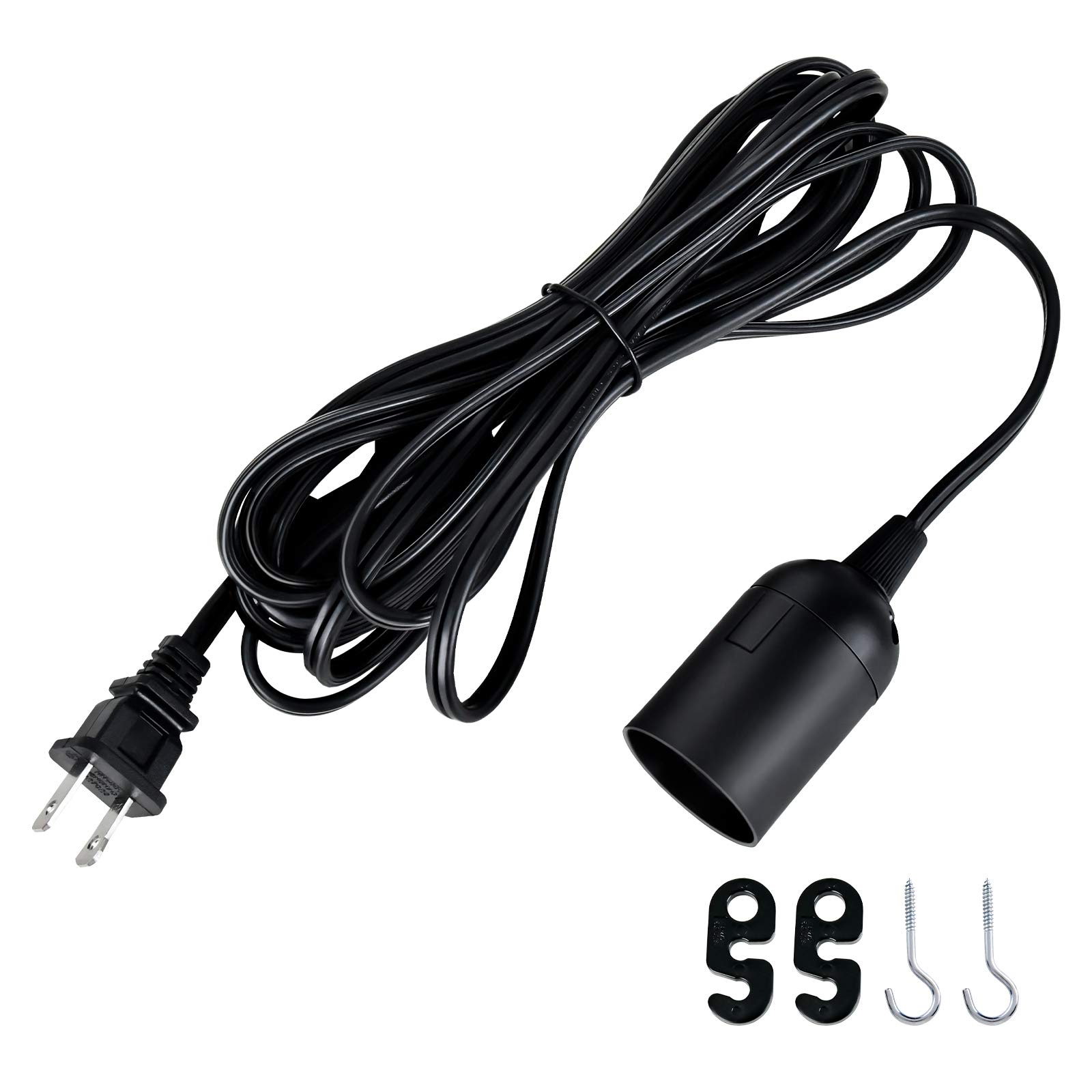 Simple Deluxe 360W 20ft Black Hanging Pendant Light Cord with E26 Socket - No Bulb Included | Perfect for Kitchen Island, Dining Room, and Bedroom Lighting