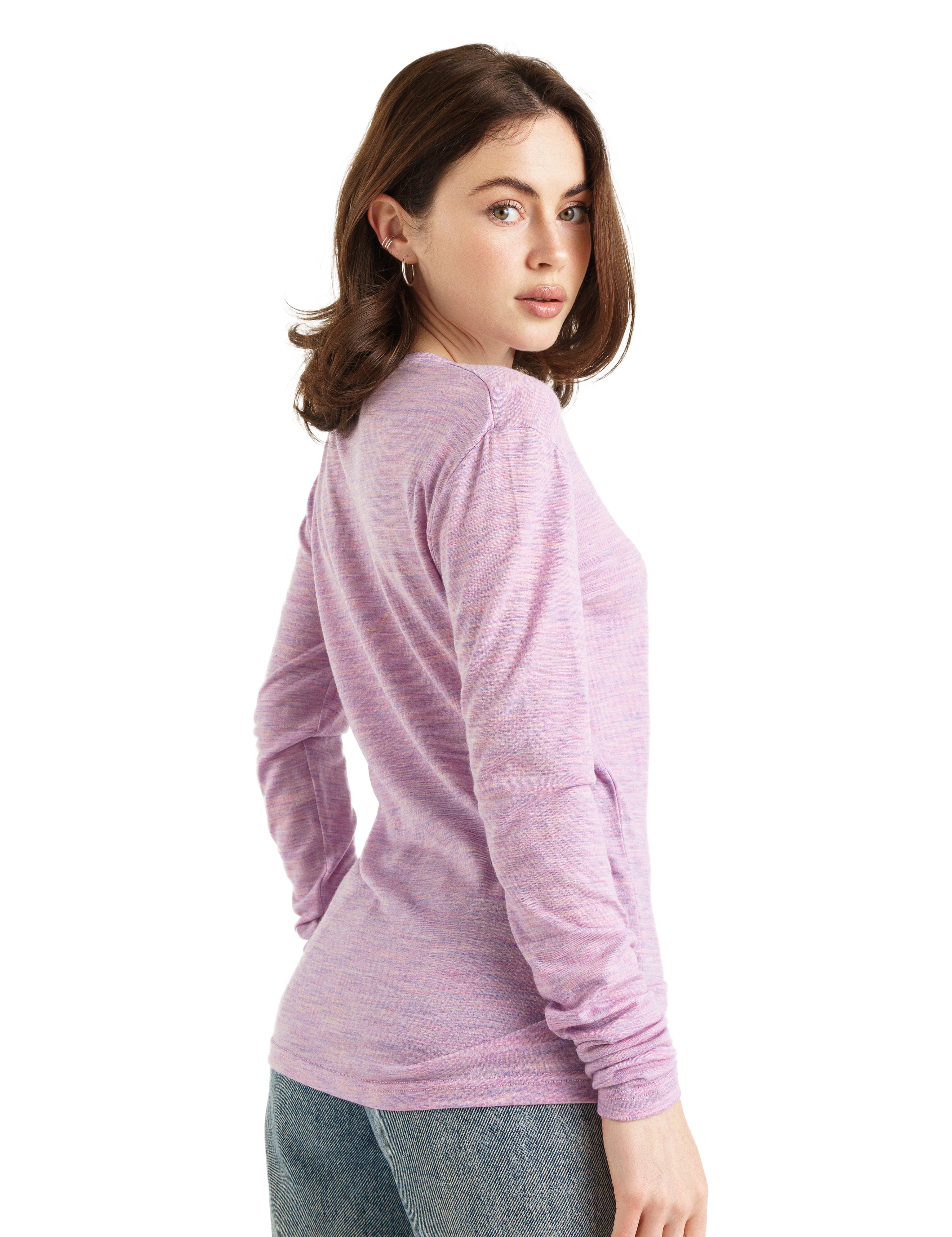 Women's Merino Wool Long Sleeve Top - 165 Heather Lilac Color - Perfect for Hiking, Travel & Winter Layering