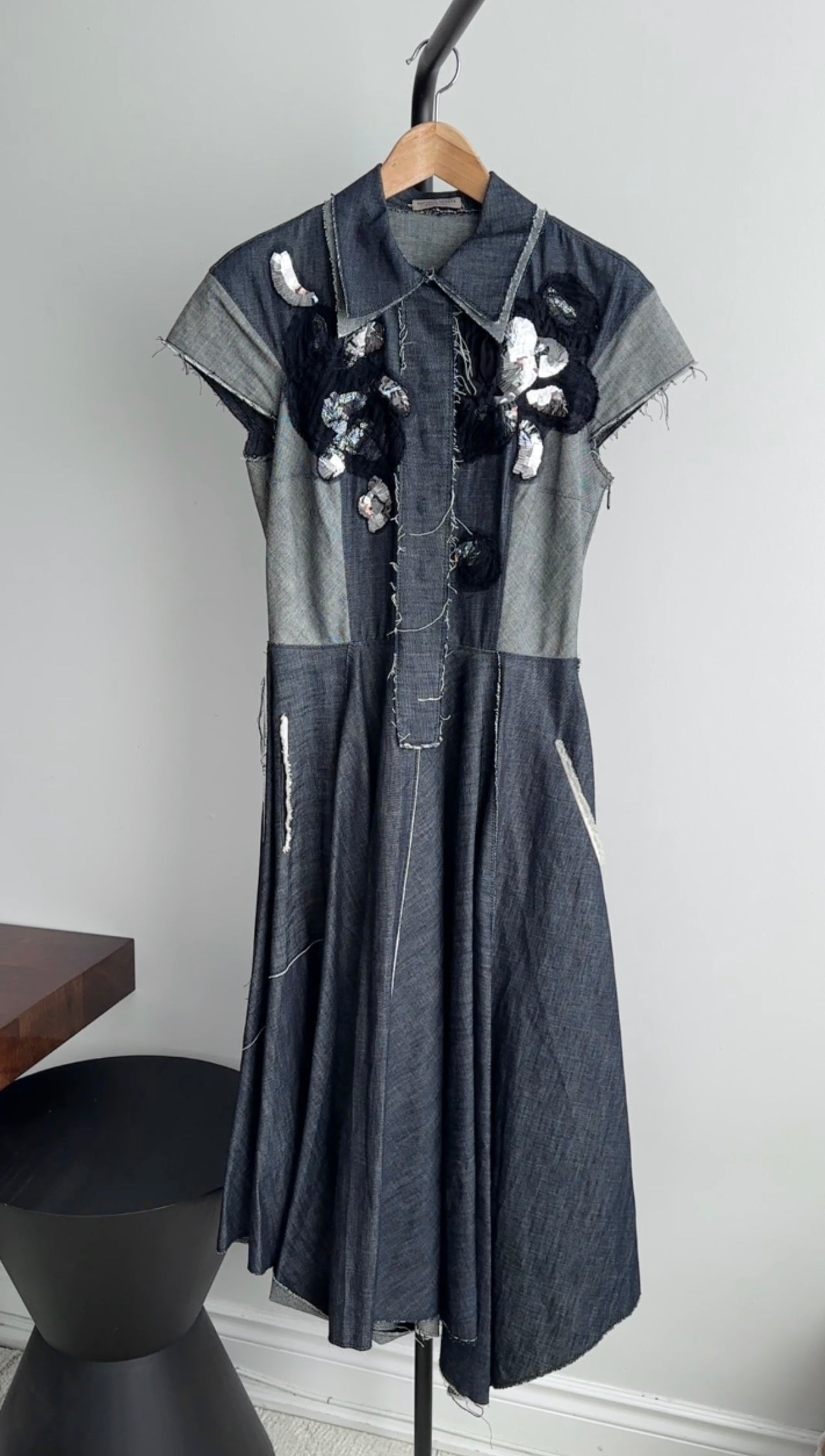 Bottega Veneta Denim Panel Asymmetrical Sequin Embellished Dress - Size IT40 / S | Luxury Designer Party Dress for Women | Perfect for Cocktail Parties, Weddings & Special Occasions