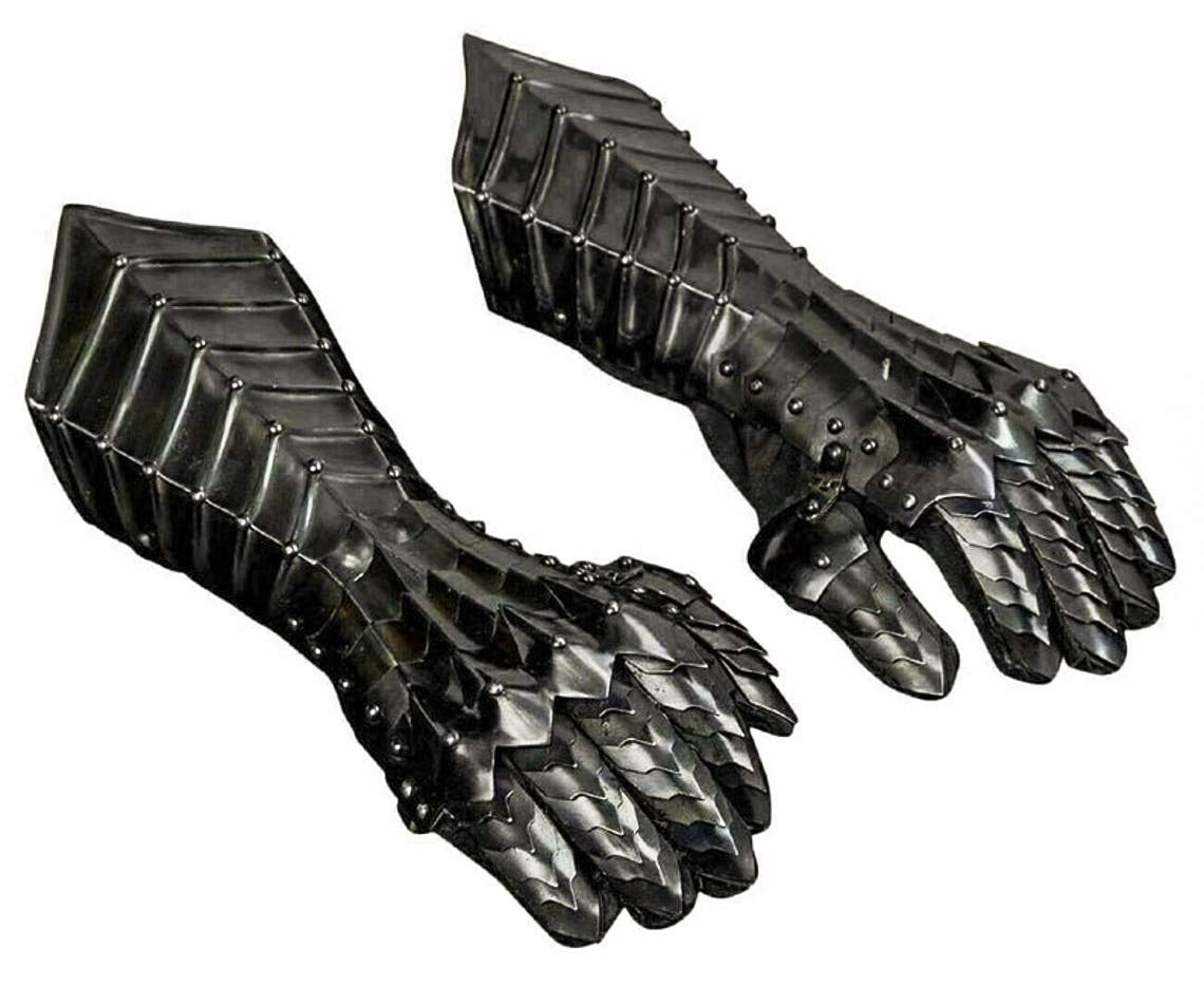 Lord of The Rings Nazgul Gauntlets - Silver Finish Steel Medieval Armor Gloves for Fantasy Role Play & Cosplay (Black) - Perfect for Halloween, LARP, and Themed Parties