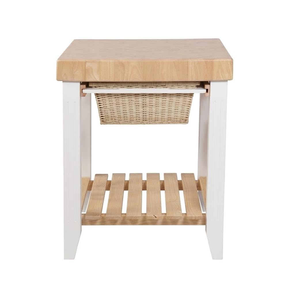 Pemberly Row White Transitional Wood Butcher Block Kitchen Island with Storage - Perfect for Small Kitchens, Food Prep & Entertaining