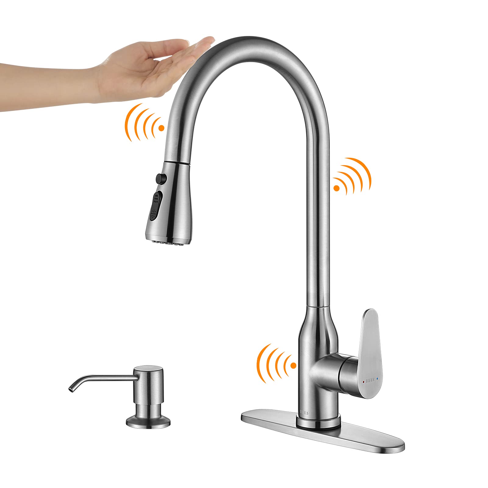 KEER Smart Touch Kitchen Faucet with Pull Down Sprayer - Brushed Nickel Stainless Steel Sink Faucet for Modern Home Kitchen | Easy One-Touch Operation, Ideal for Cooking, Washing Dishes & Food Prep