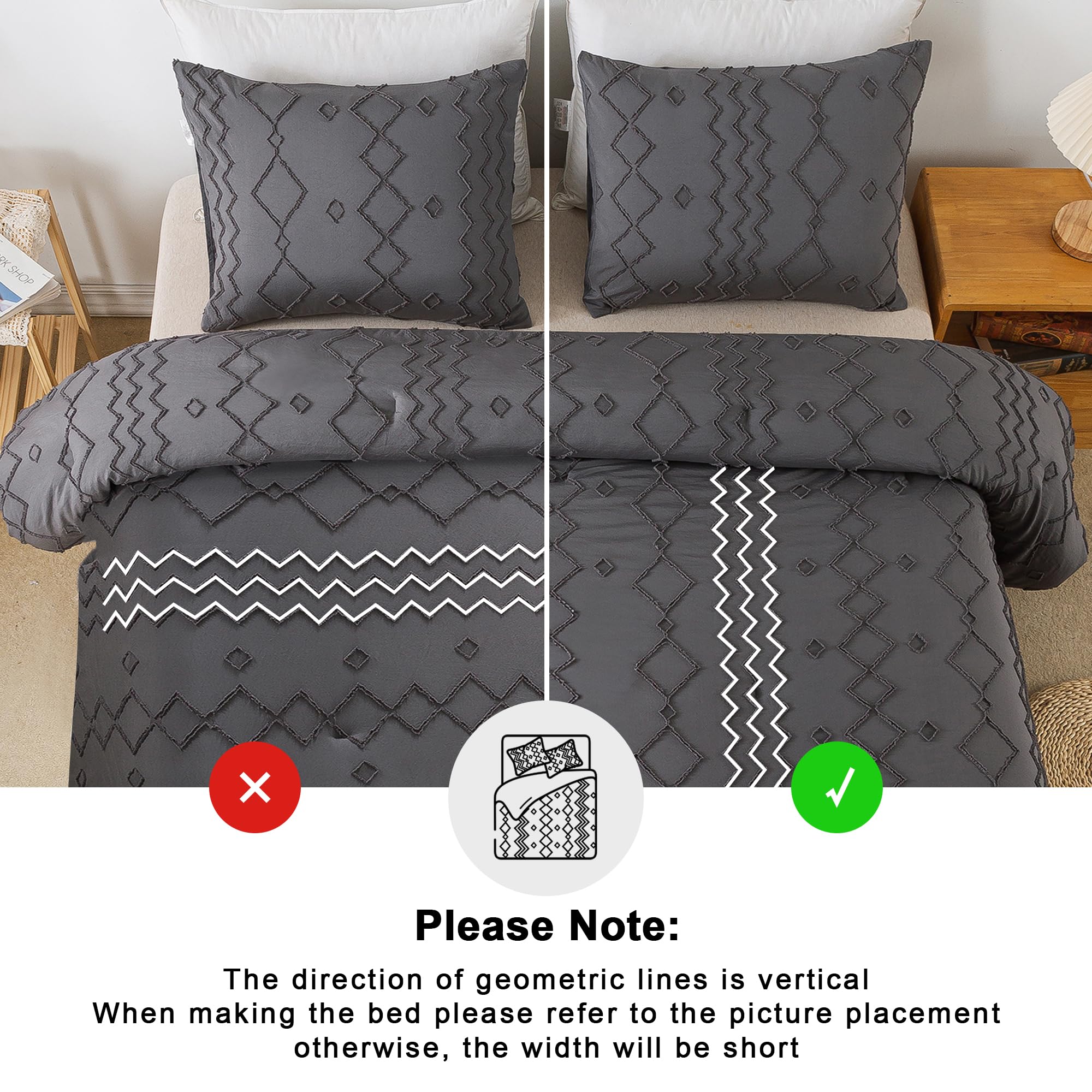 **Andency Dark Gray Tufted Comforter Set King (104x90 Inch) – 3-Piece Boho Farmhouse Bedding with Microfiber Down Alternative – Geometric Textured Comforter & Pillowcases – Perfect for Cozy Bedrooms & Guest Rooms**