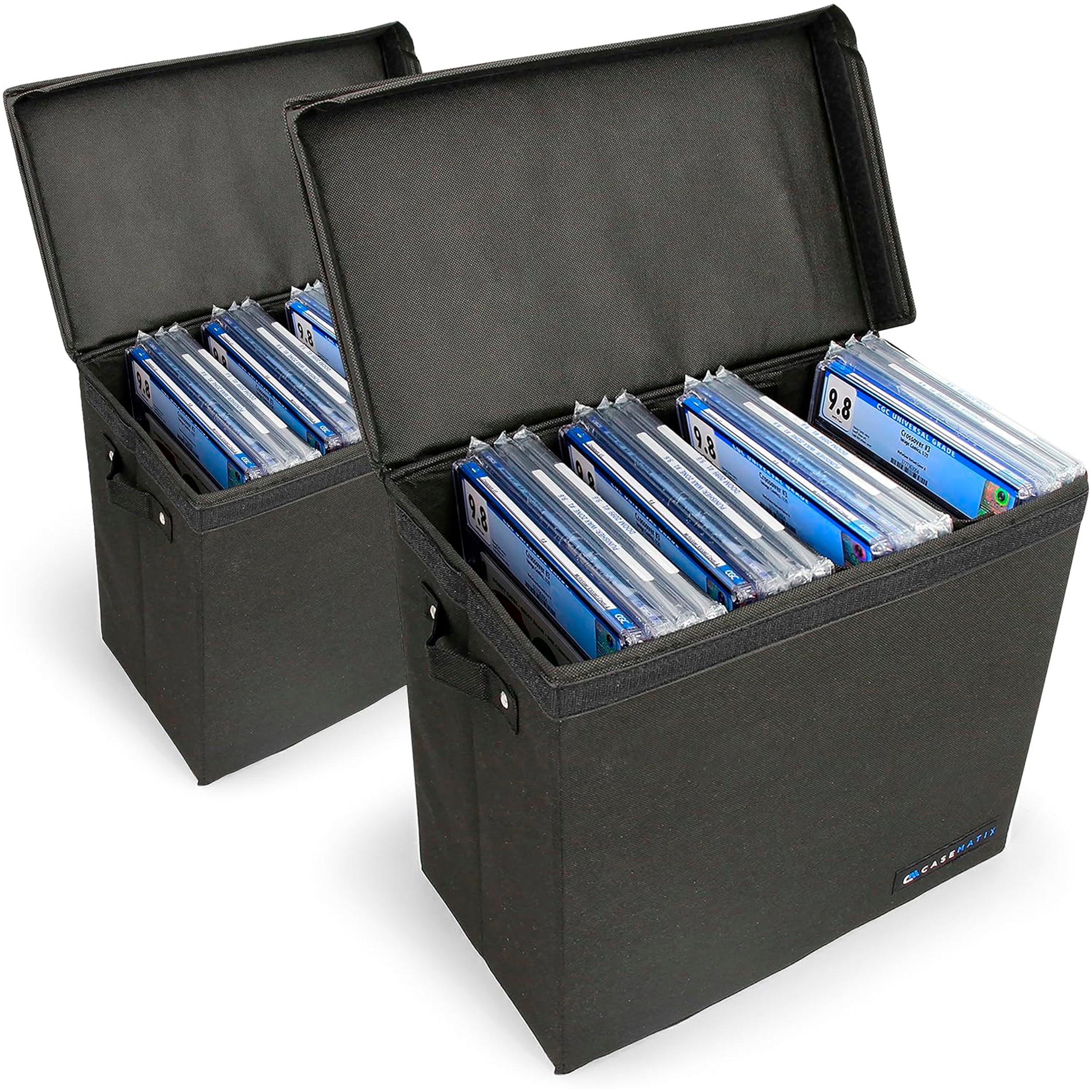 CASEMATIX Graded Comic Book Storage Case - Holds 28 CGC Graded Comics, Lightweight Comic Bin with 3 Partitions (2 Pack) - Perfect for Comic Collectors & Convention Storage