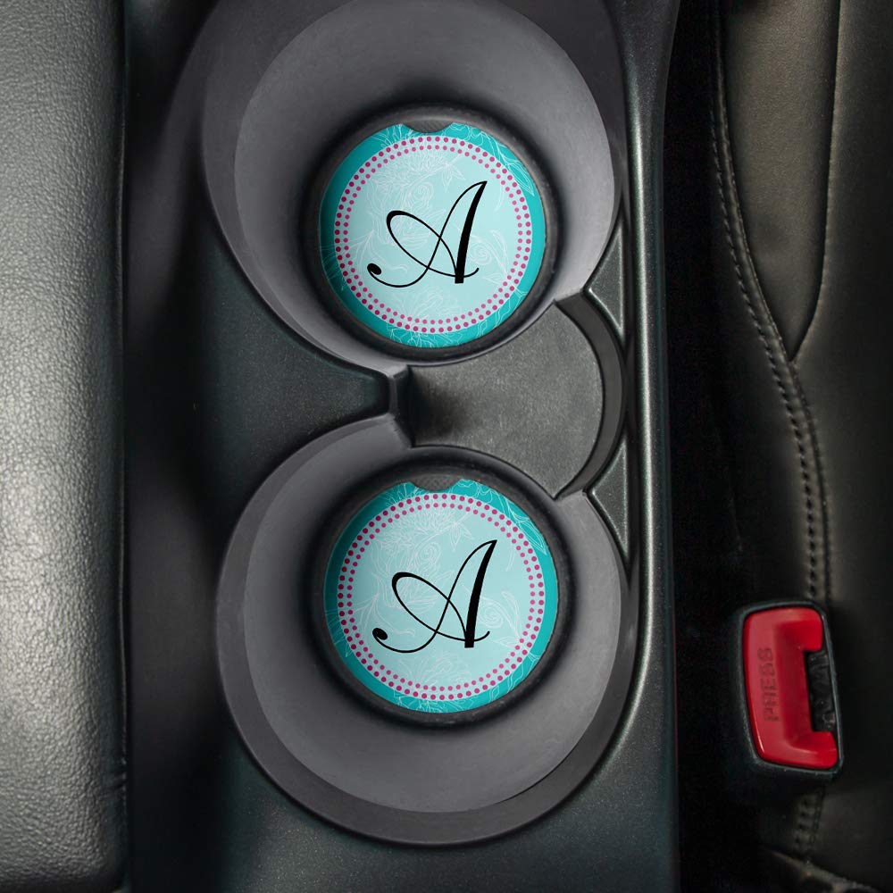 Monogram A | Set of 2 Absorbent Drink Coasters for Cars with Non-Slip Rubber Backing (2.56