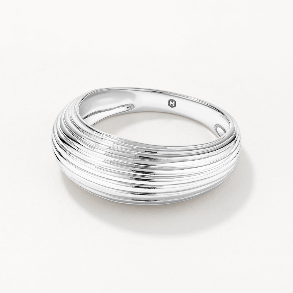 Silver Ribbed Dome Ring for Women - Elegant Stackable Band Jewelry for Everyday Wear & Special Occasions