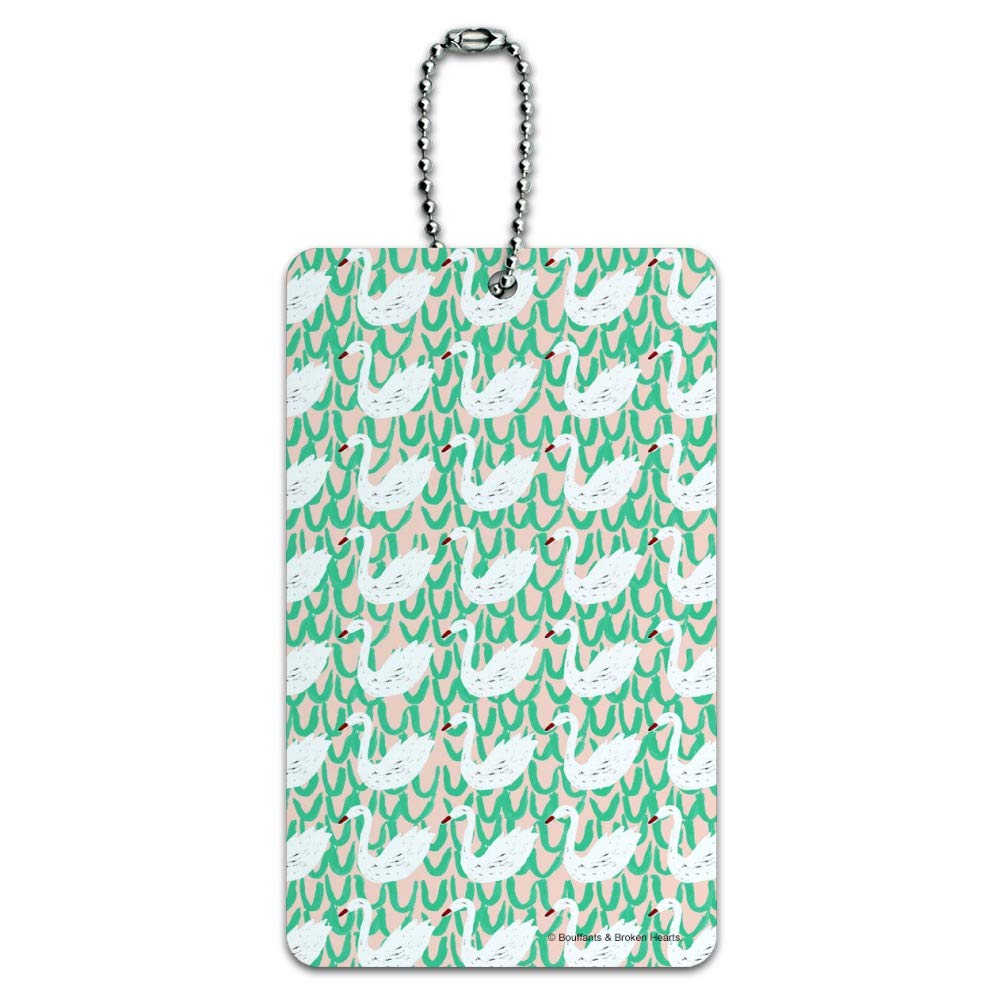 White Swans Swimming Pattern Luggage Tag - Durable Suitcase ID Card Holder for Travel Carry-On Bags | Perfect for Airports, Cruise Ships & Business Trips