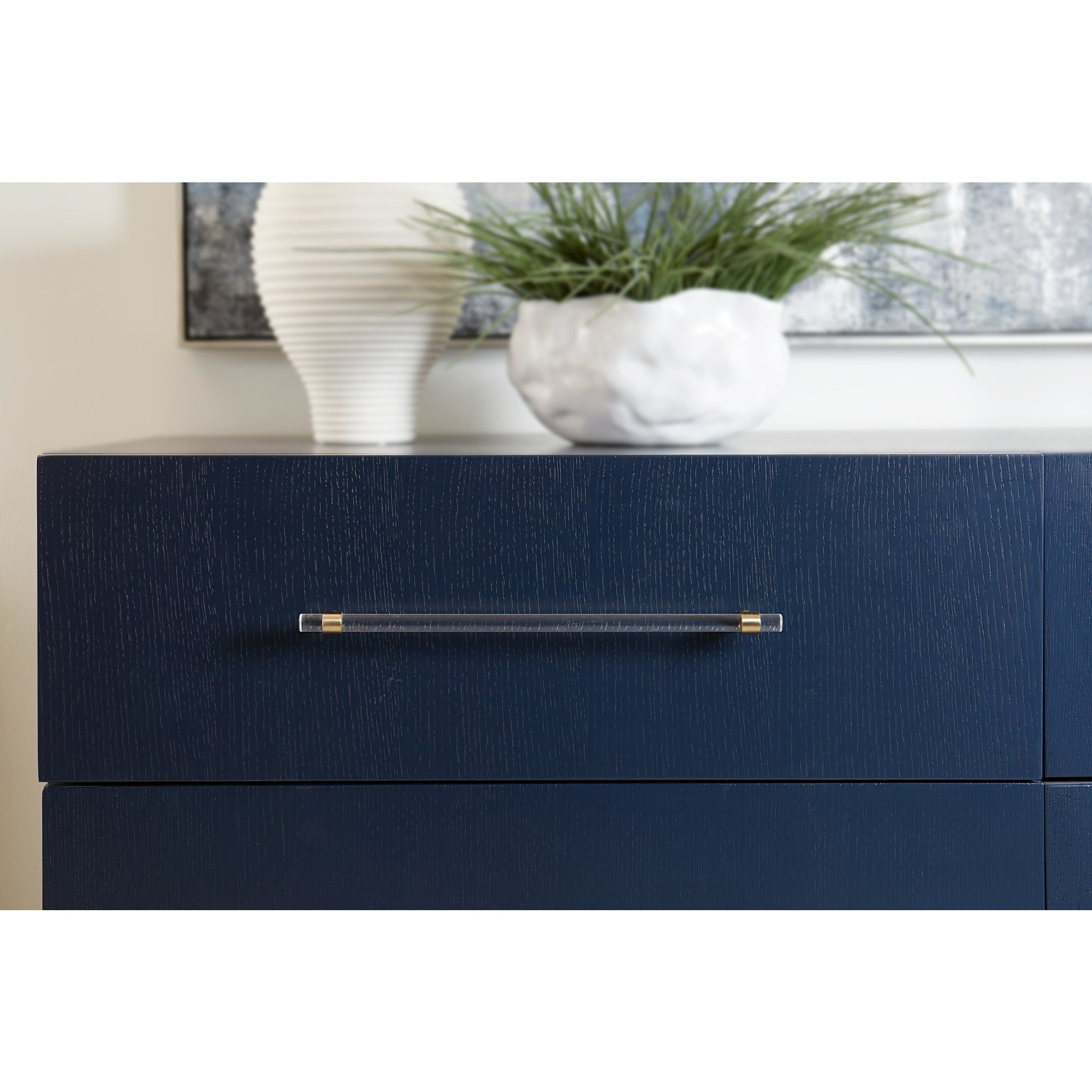 Argento Six Drawer Dresser - Navy Blue & Burnished Brass Finish - Modern Bedroom Dresser with Spacious Storage (2024) | Perfect for Master Bedroom, Guest Room or Nursery Organization