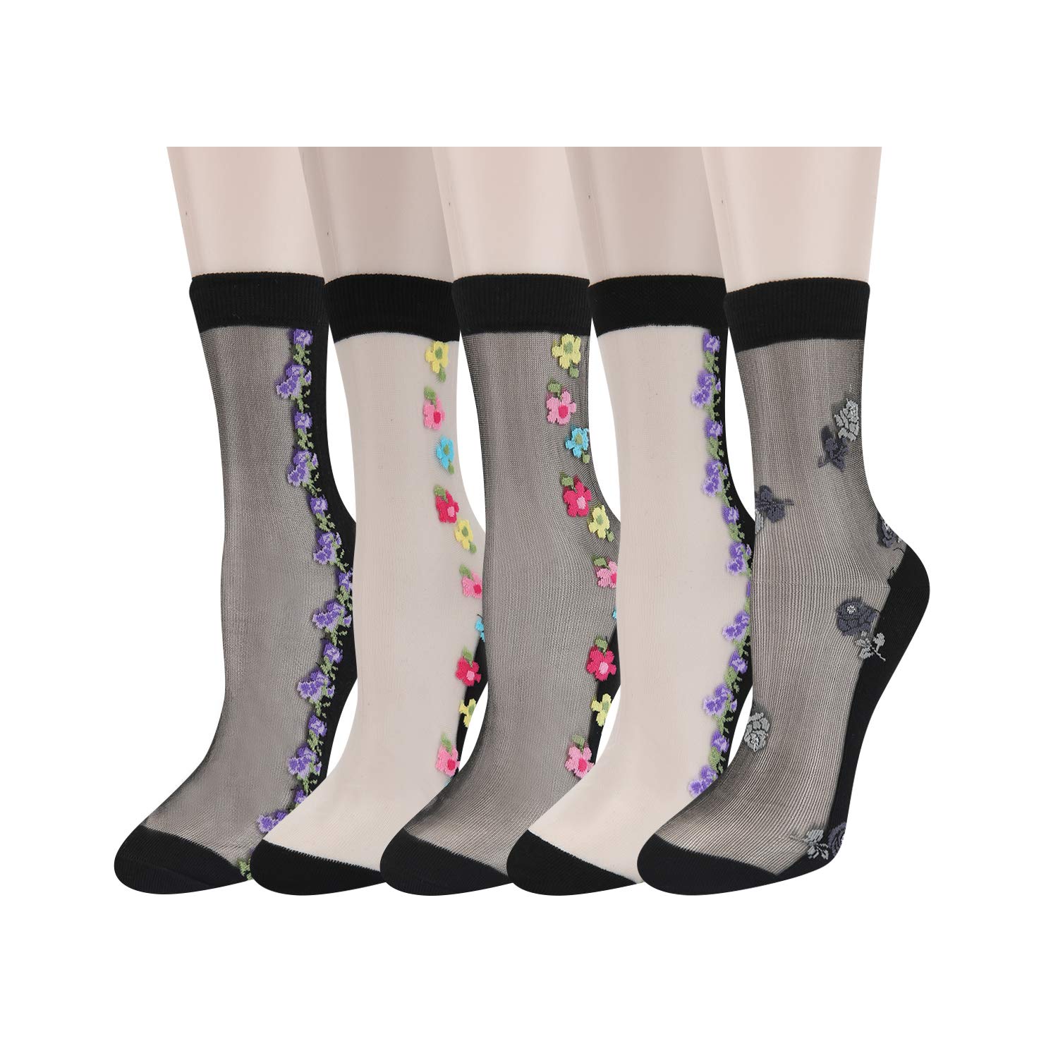 Benefeet Women's Cute Sheer Lace Mesh Socks - Ultra Thin Transparent Nylon Crew Dress Socks for Women & Girls - Perfect for Flats, Heels & Office Wear