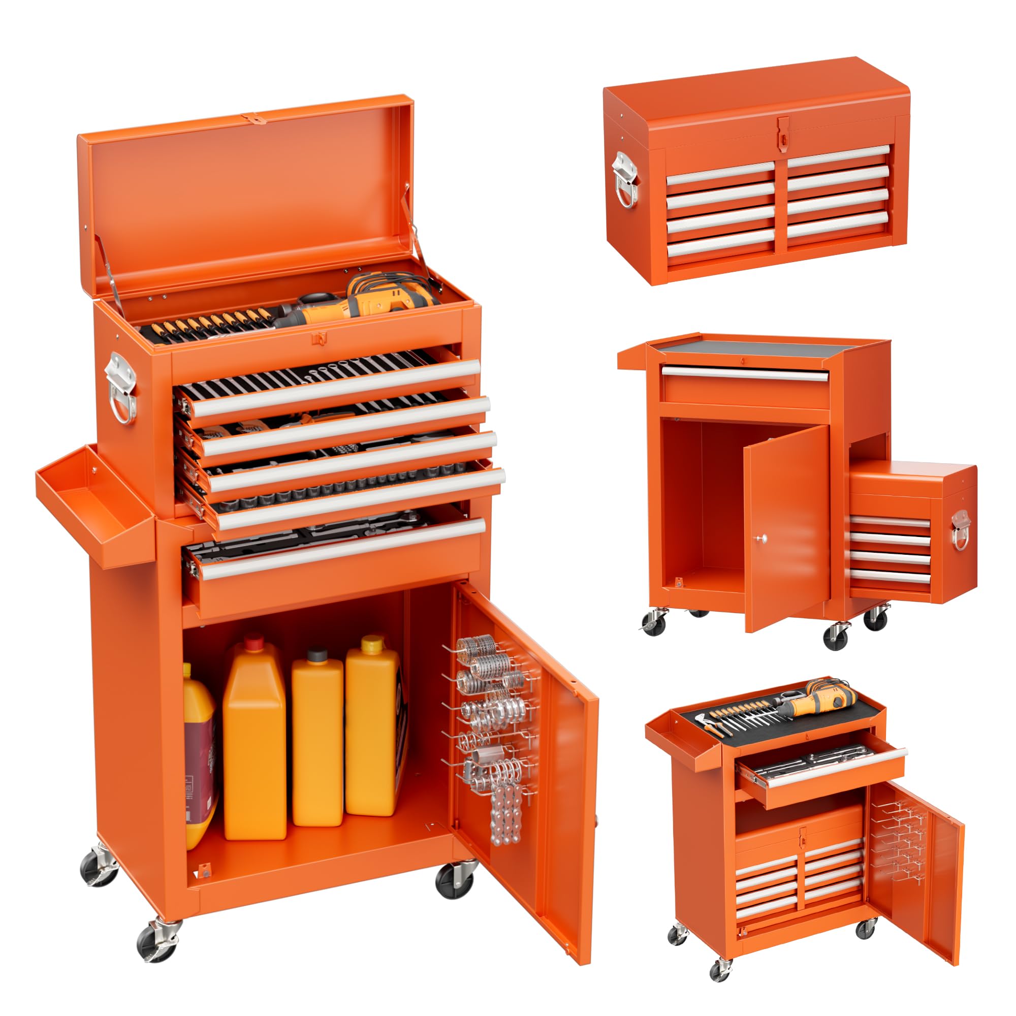 Pataku 5-Drawer Rolling Tool Chest with Wheels - Heavy Duty Metal Tool Cabinet with Detachable Storage Box - Perfect for Garage, Workshop & DIY Projects (Orange)