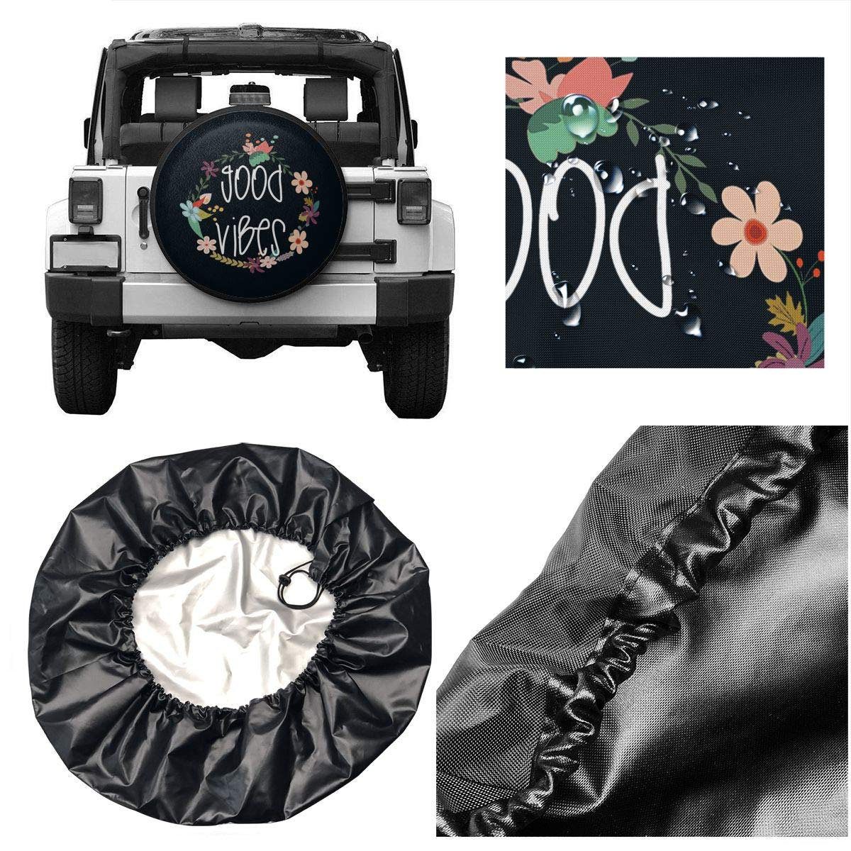 Good Vibes Spare Tire Cover for Jeep, Trailer, RV, Truck - 14, 15, 16, 17 Inch Sunscreen, Dustproof & Corrosion Proof Wheel Protector | Perfect for Off-Road Adventures & Camping Trips