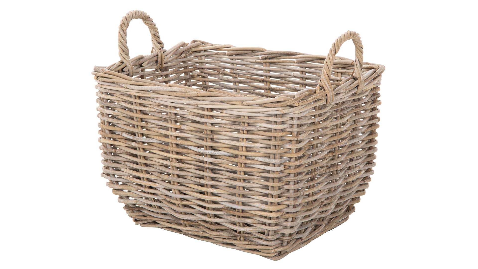 Kouboo Rectangular Wicker Basket - Handwoven Rattan Storage Basket with Handles | Large Decorative Home Organizer in Gray-Brown | Perfect for Living Room, Bedroom & Bathroom Organization