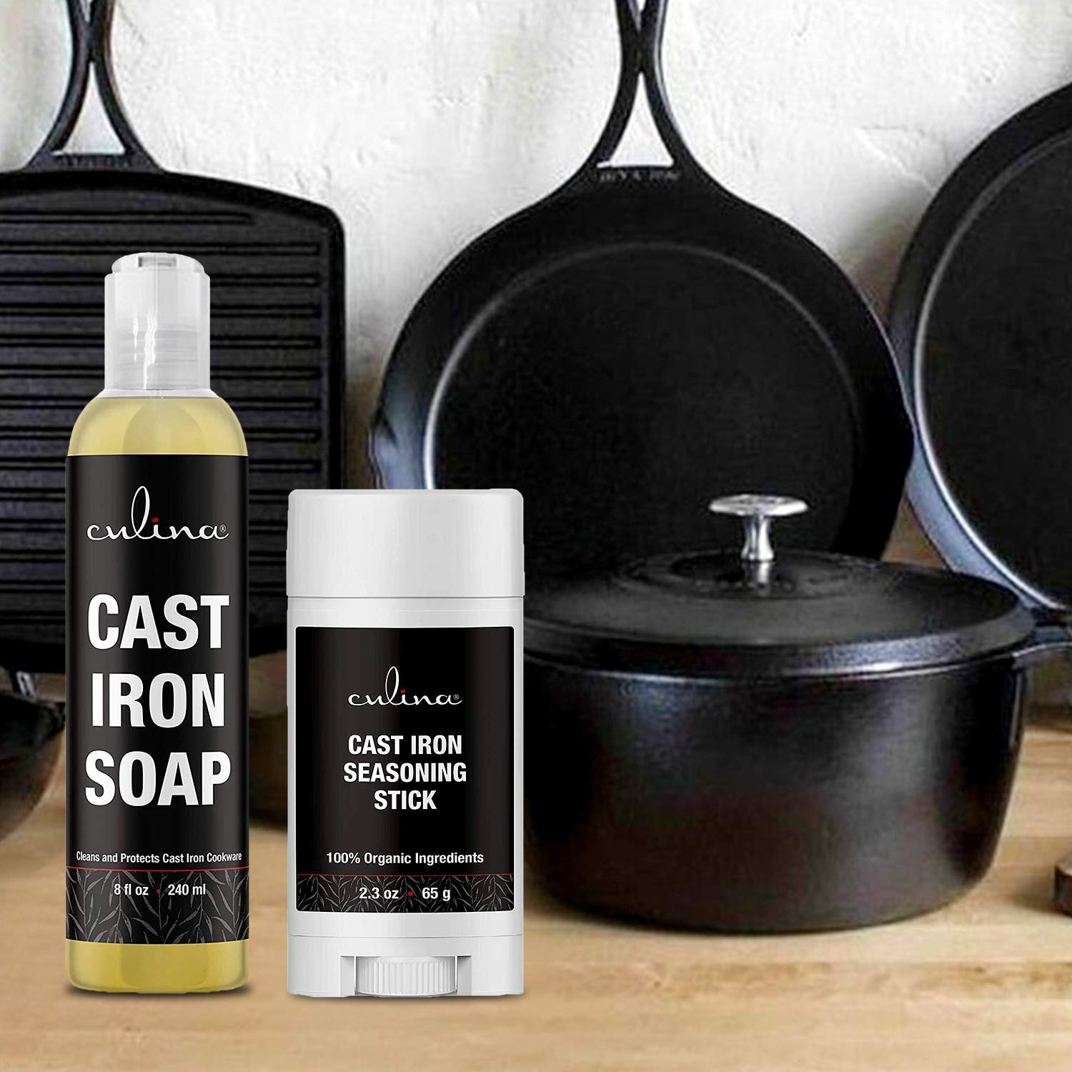 Premium Cast Iron Seasoning Stick & Soap Set - All Natural Cleaning & Non-Stick Cooking Kit for Cast Iron Skillets, Pans & Grills | Restores & Protects Cookware | Perfect for Camping, Outdoor Cooking & Home Kitchen Use