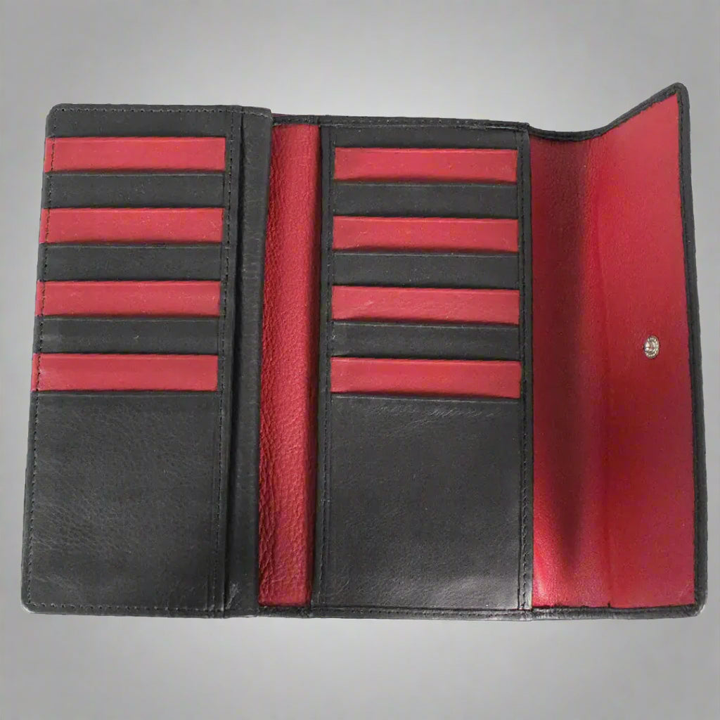 JBG International Women's Wing Flap Trifold Leather Wallet - RFID Blocking Slim Wallet for Credit Cards & Cash - Perfect for Travel, Shopping & Everyday Use