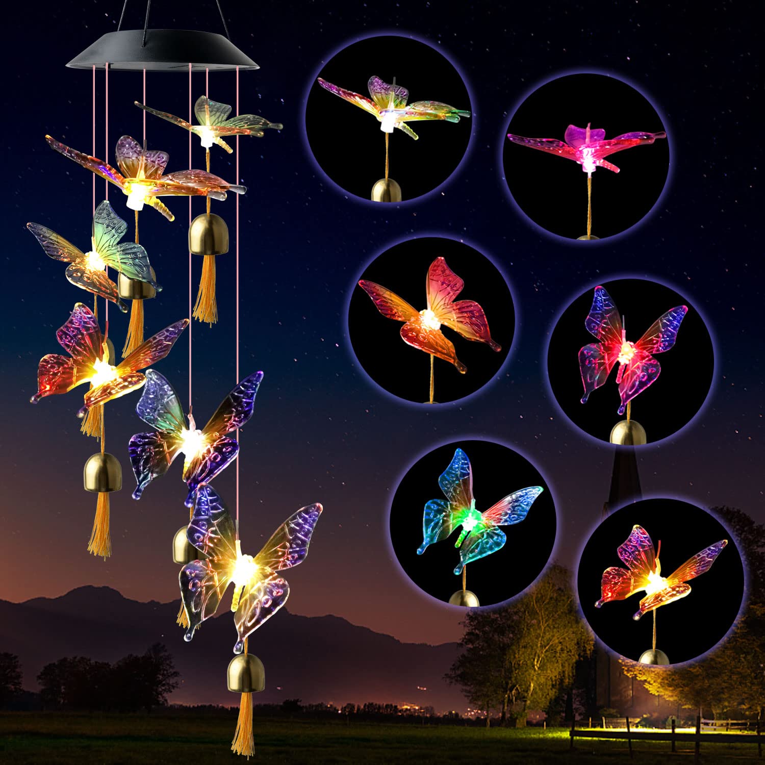 Solar Butterfly Wind Chimes - Outdoor Garden Decor, Unique Birthday & Mother's Day Gifts for Women, Mom & Grandma | Perfect for Patio, Yard & Home Decoration