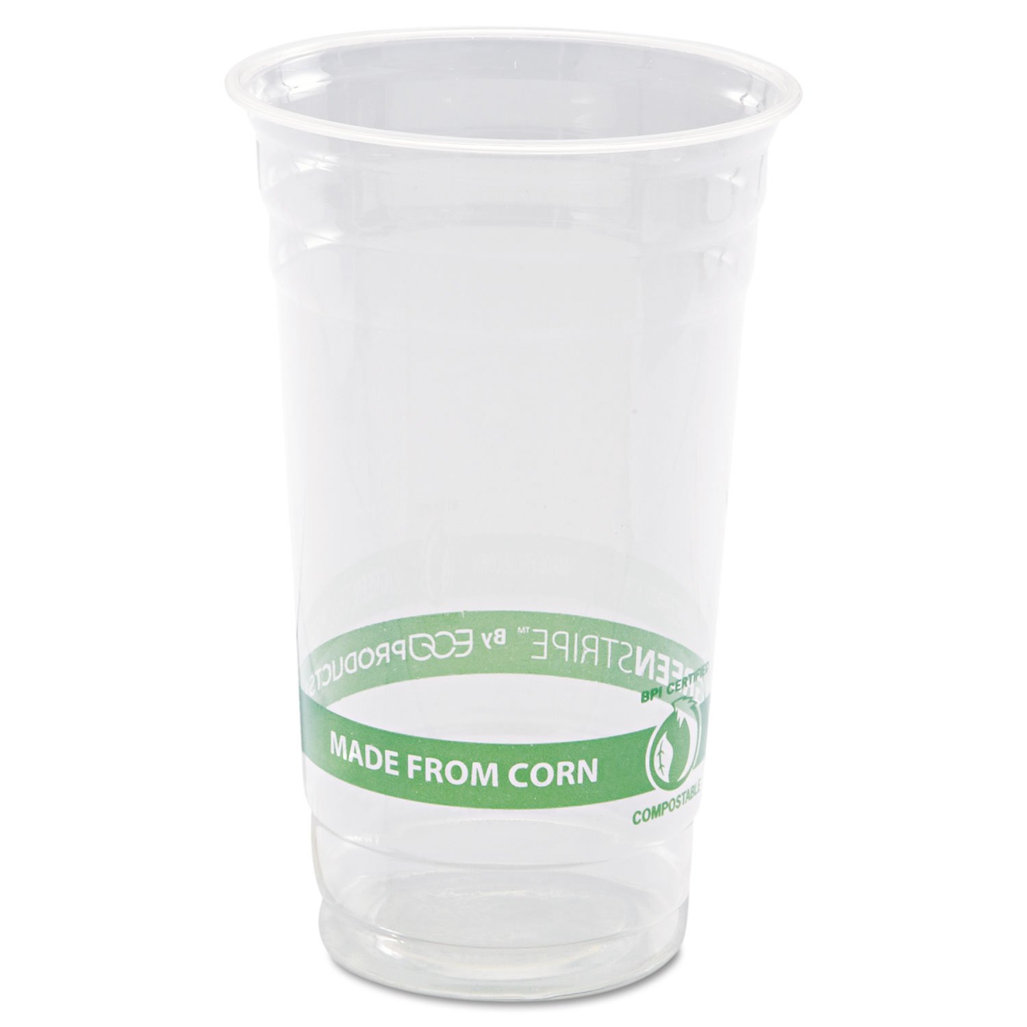 Eco-Friendly 24oz PLA Clear Cold Cups - GreenStripe Compostable Disposable Cups for Iced Coffee, Smoothies & Parties (ECPEP-CC24-GS) | Sustainable Plastic Cup Alternative