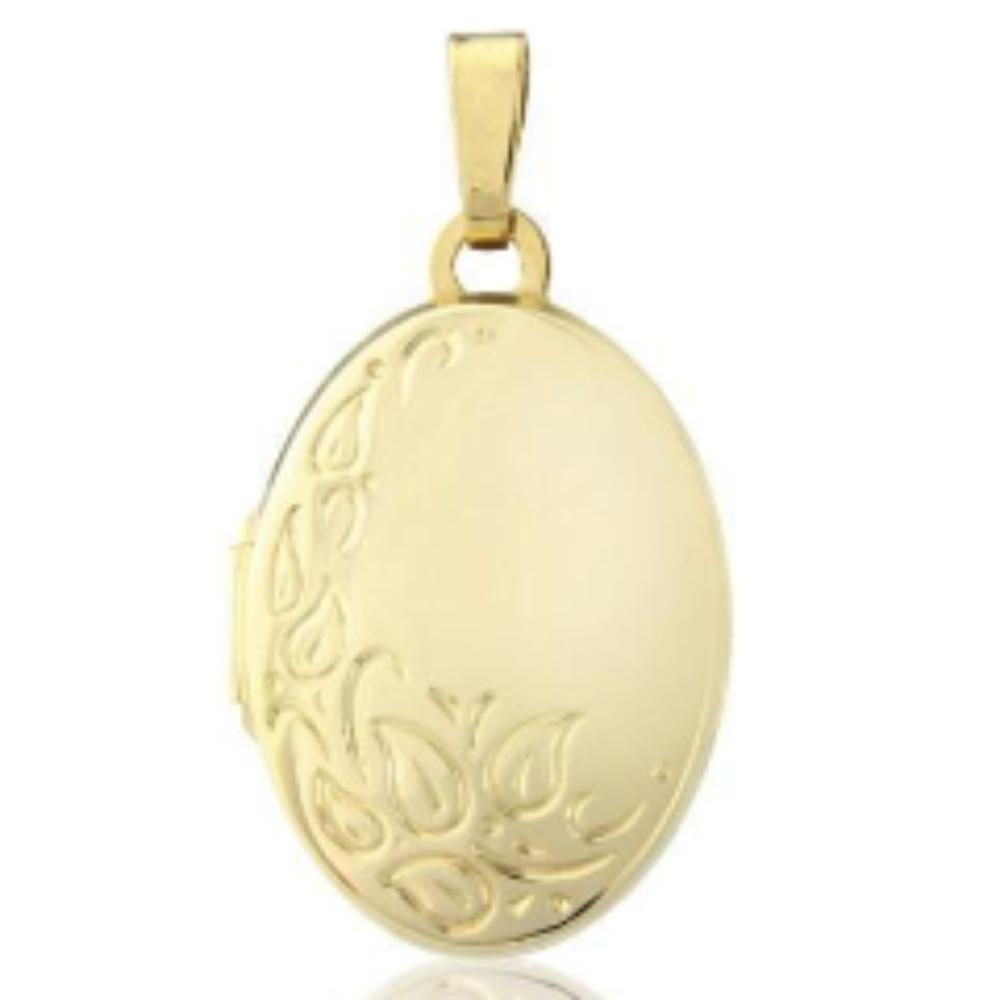9ct Yellow Gold Oval Locket Necklace with Intricate Pattern - Perfect for Gifts, Memorial Jewelry & Special Occasions